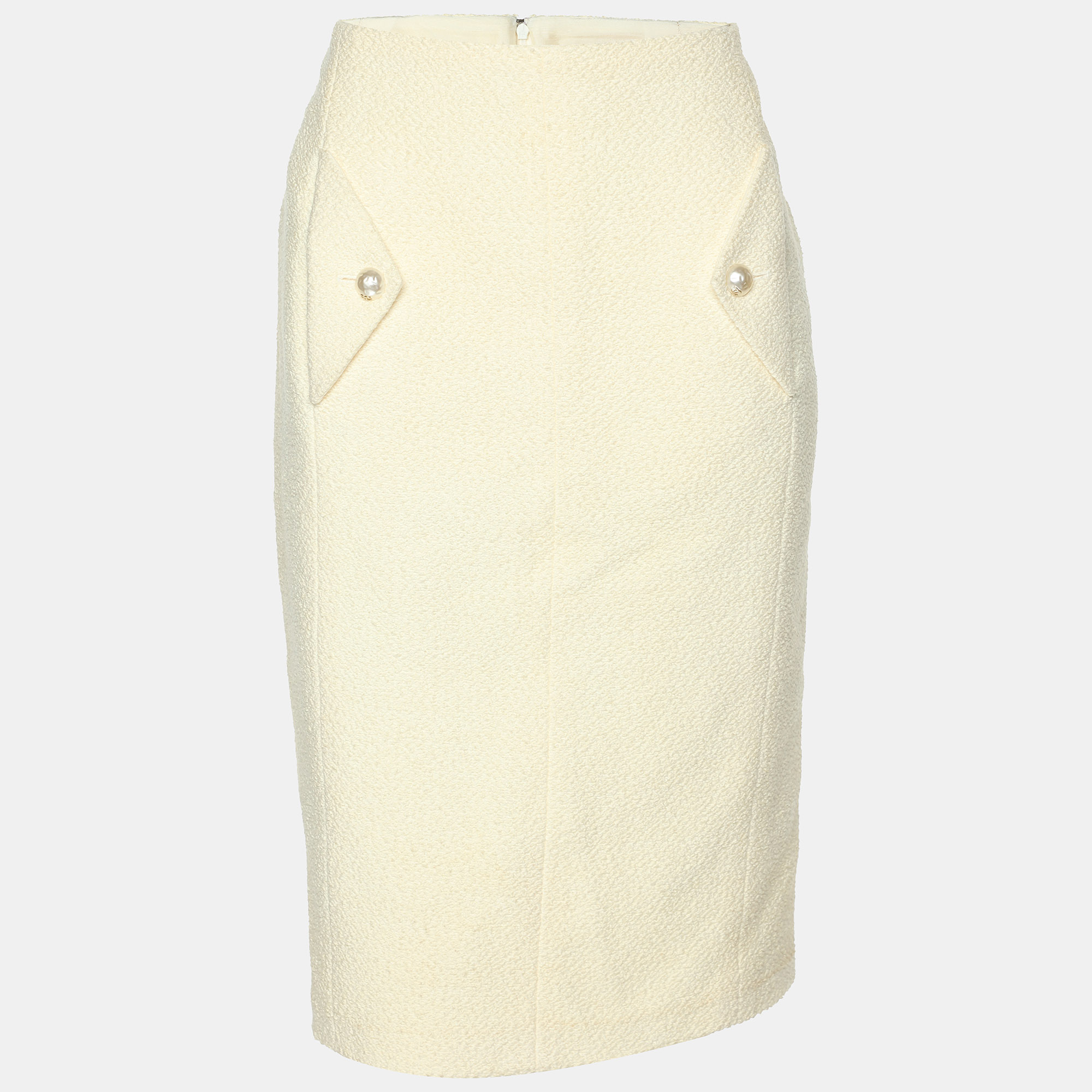 

Chanel Cream Tweed Pearl Embellished Midi Skirt M