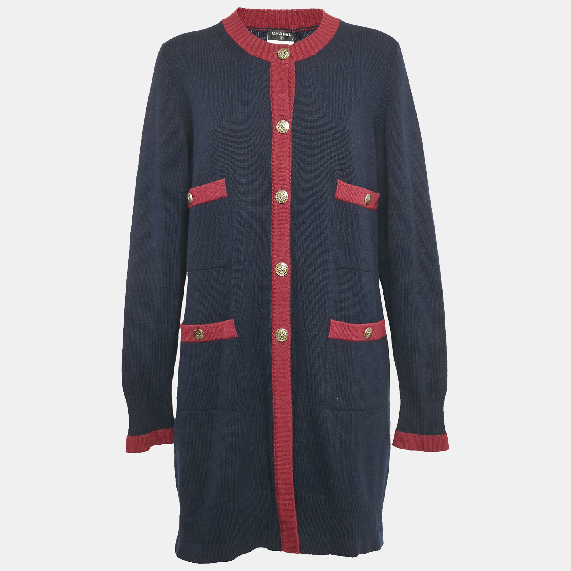 

Chanel Navy Blue Cashmere Knit Long Cardigan XL