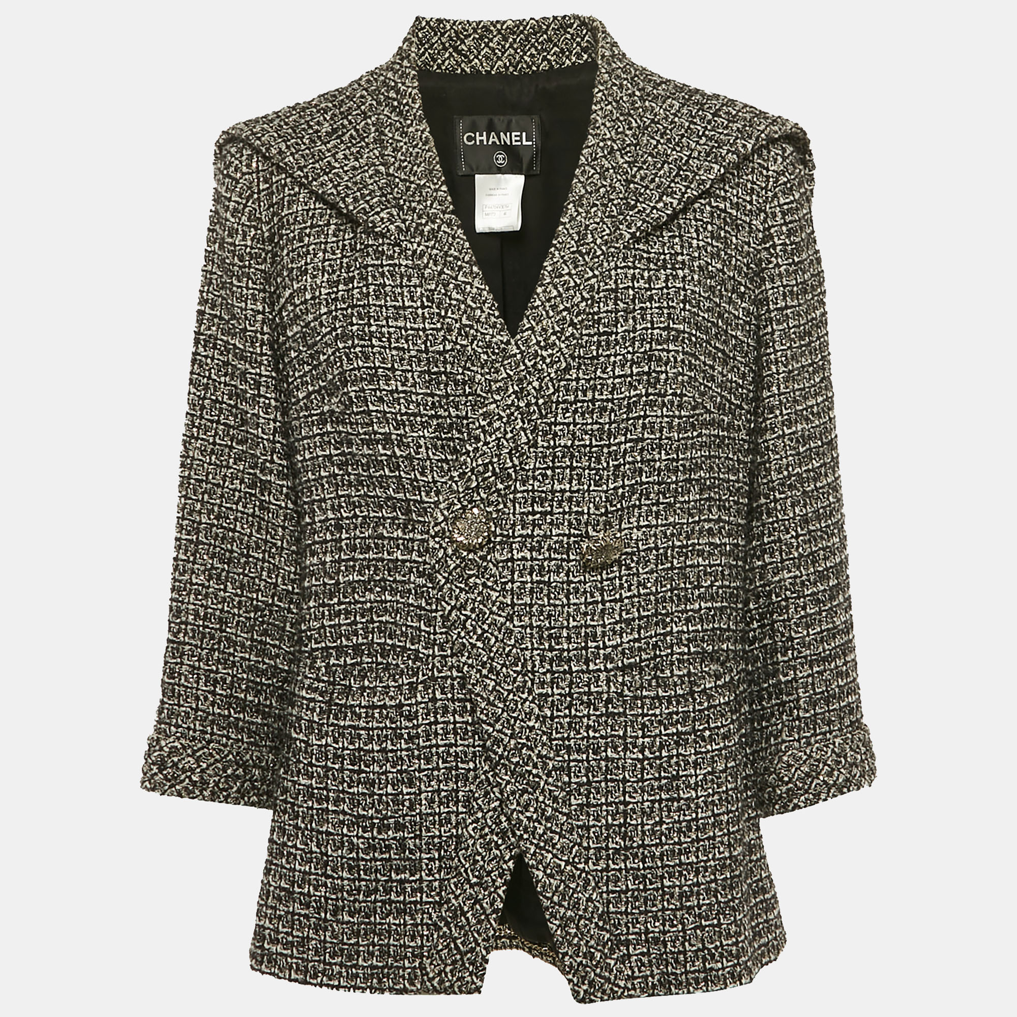 

Chanel Black Metallic Tweed Jacket XL