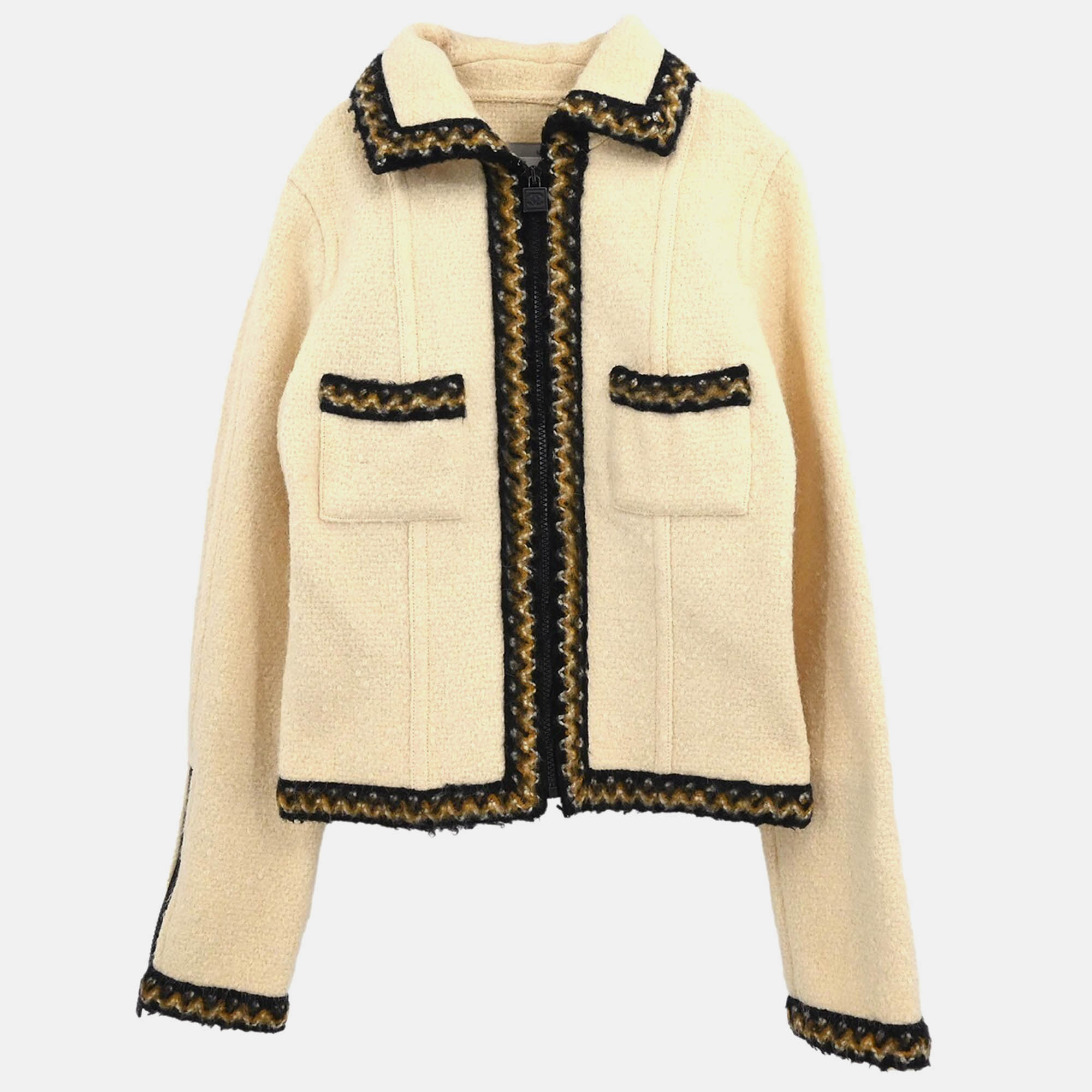 

Chanel Zip Up Beige Wool Jacket