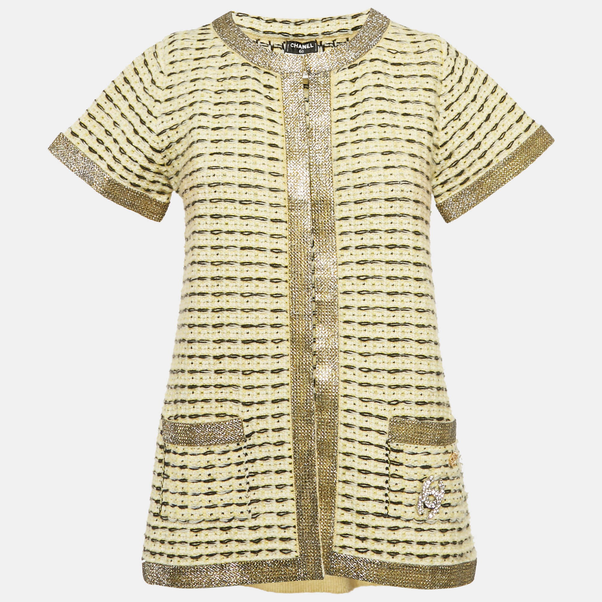 

Chanel Yellow Cashmere Knit Cardigan Jacket S
