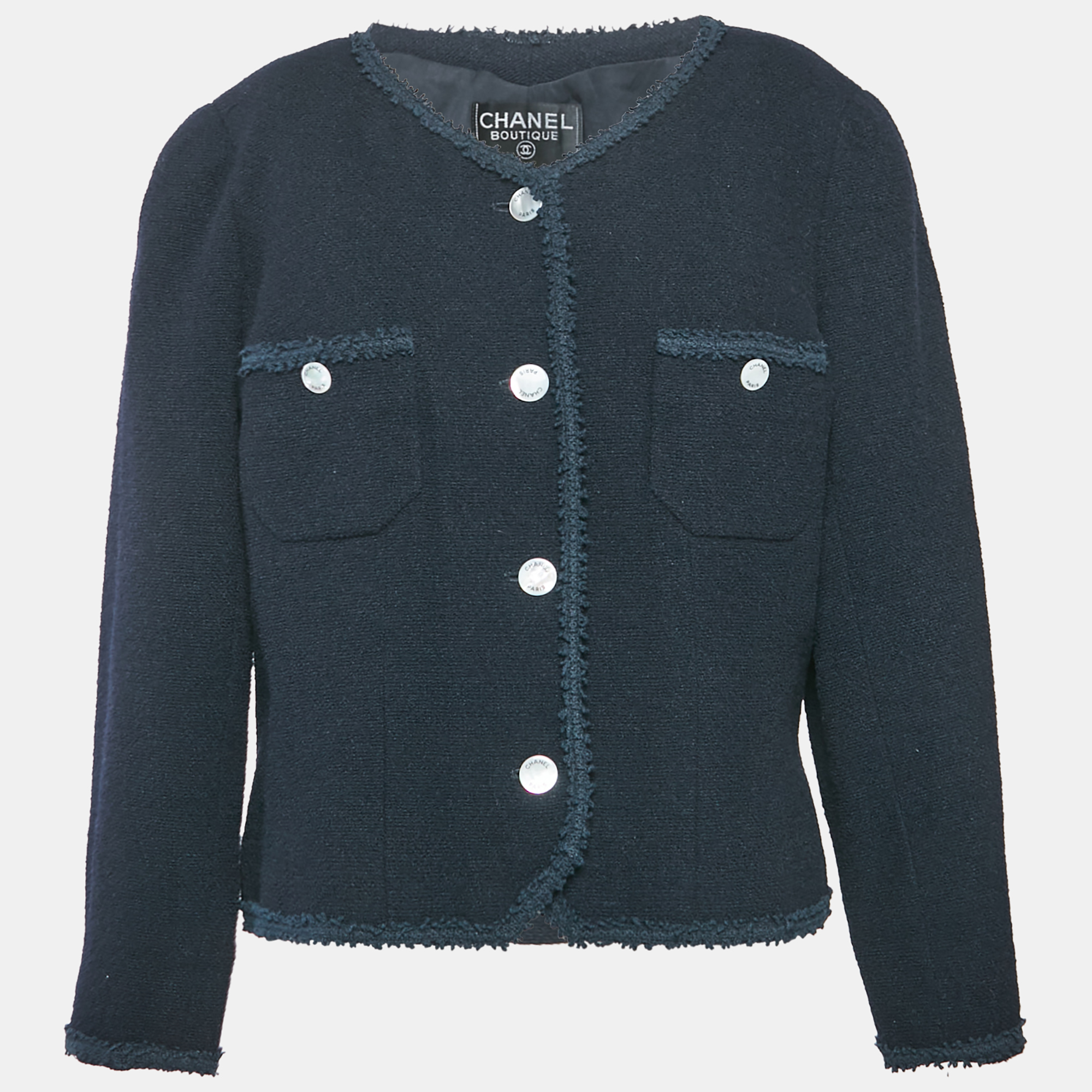 

Chanel Vintage Navy Blue Wool Buttoned Jacket L
