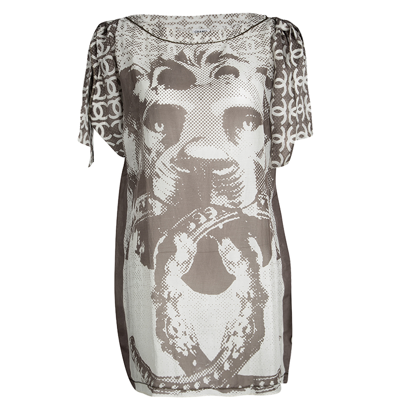 مملوكة مسبقًا توب شانيل طباعة الأسد بني وأبيض بربطة مزينة L