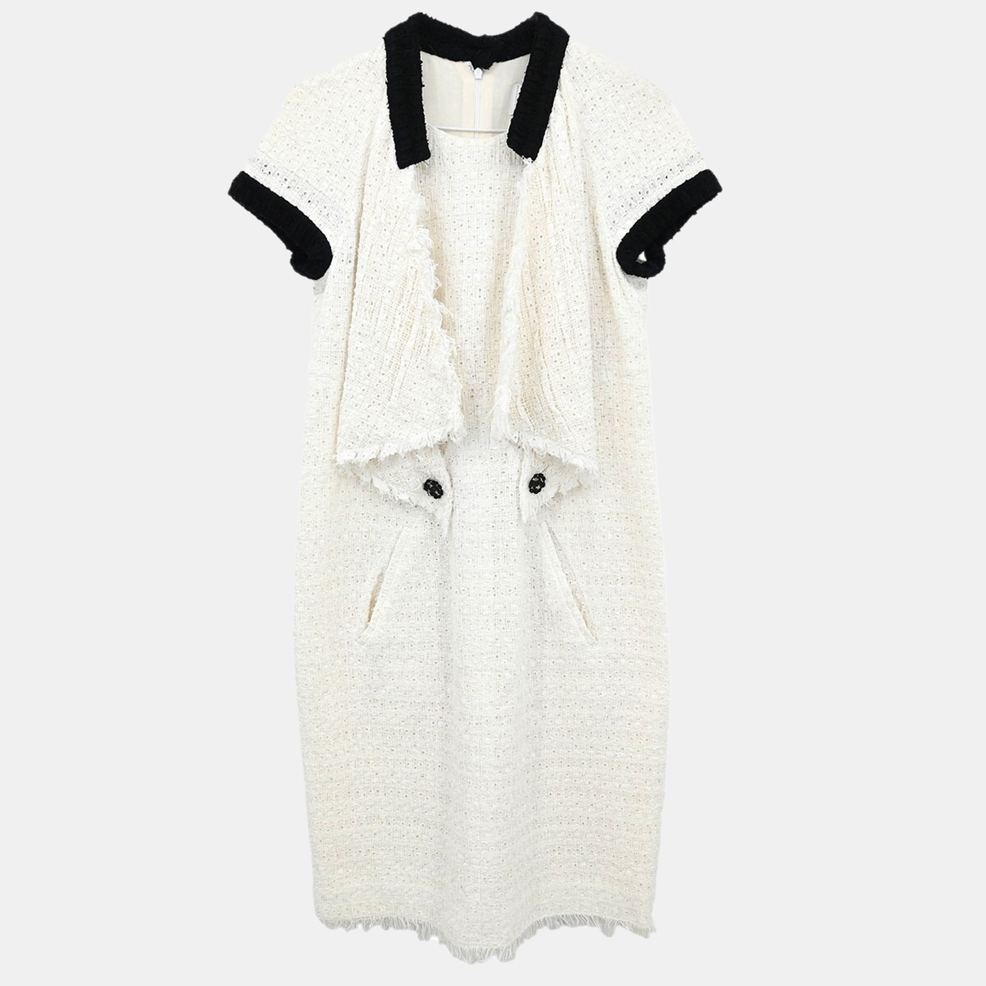 

Chanel White/Black Cotton Short Sleeve Dress Women Size 38
