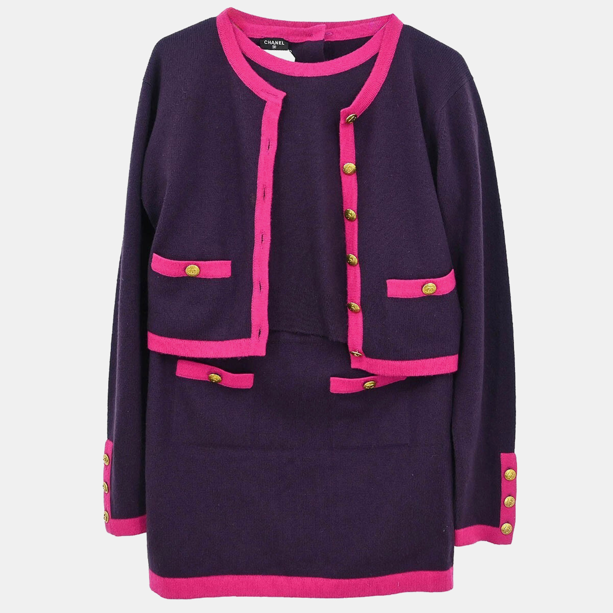 

Chanel Purple Suit Cardigan Top Skirt