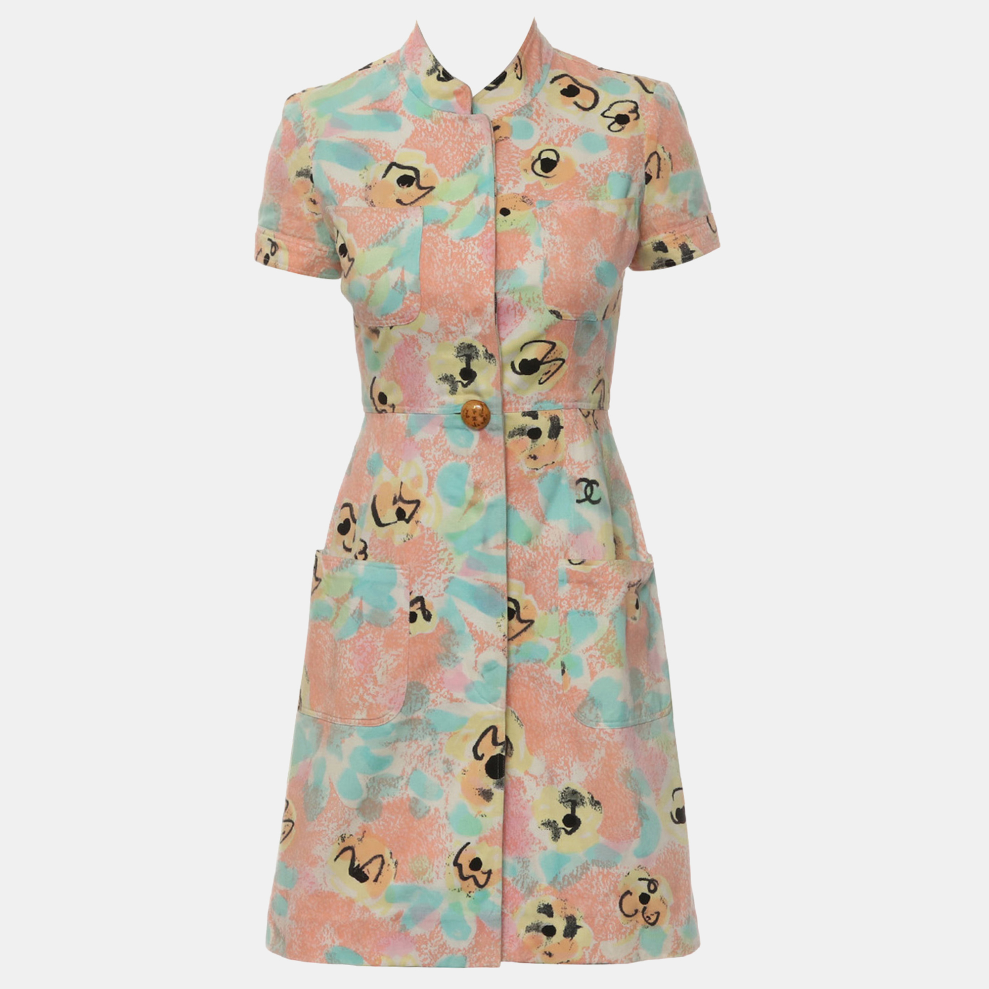 

Chanel Floral Button Up Multicolor Dress Size