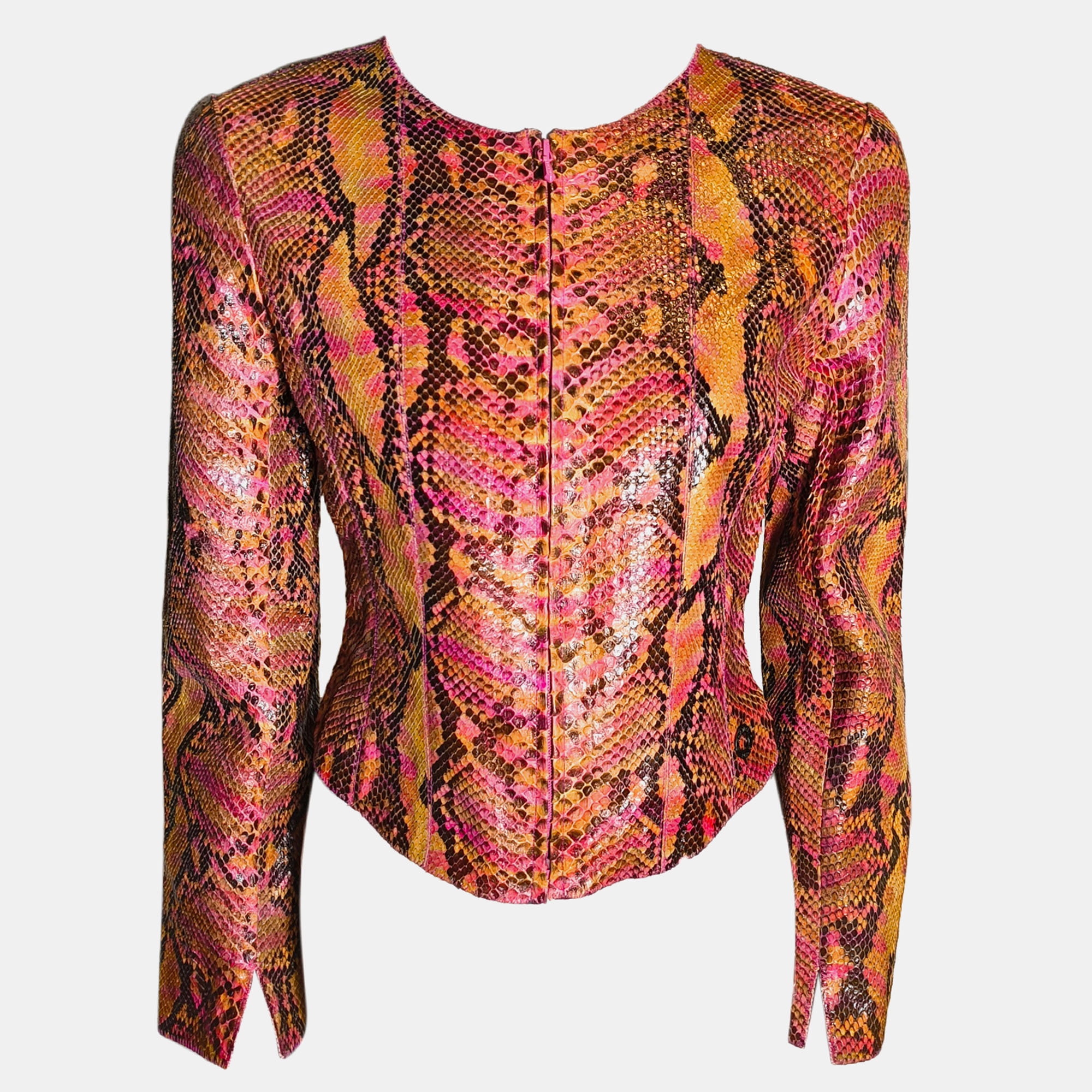 

Chanel Red Python Leather Front Zip Jacket FR 36