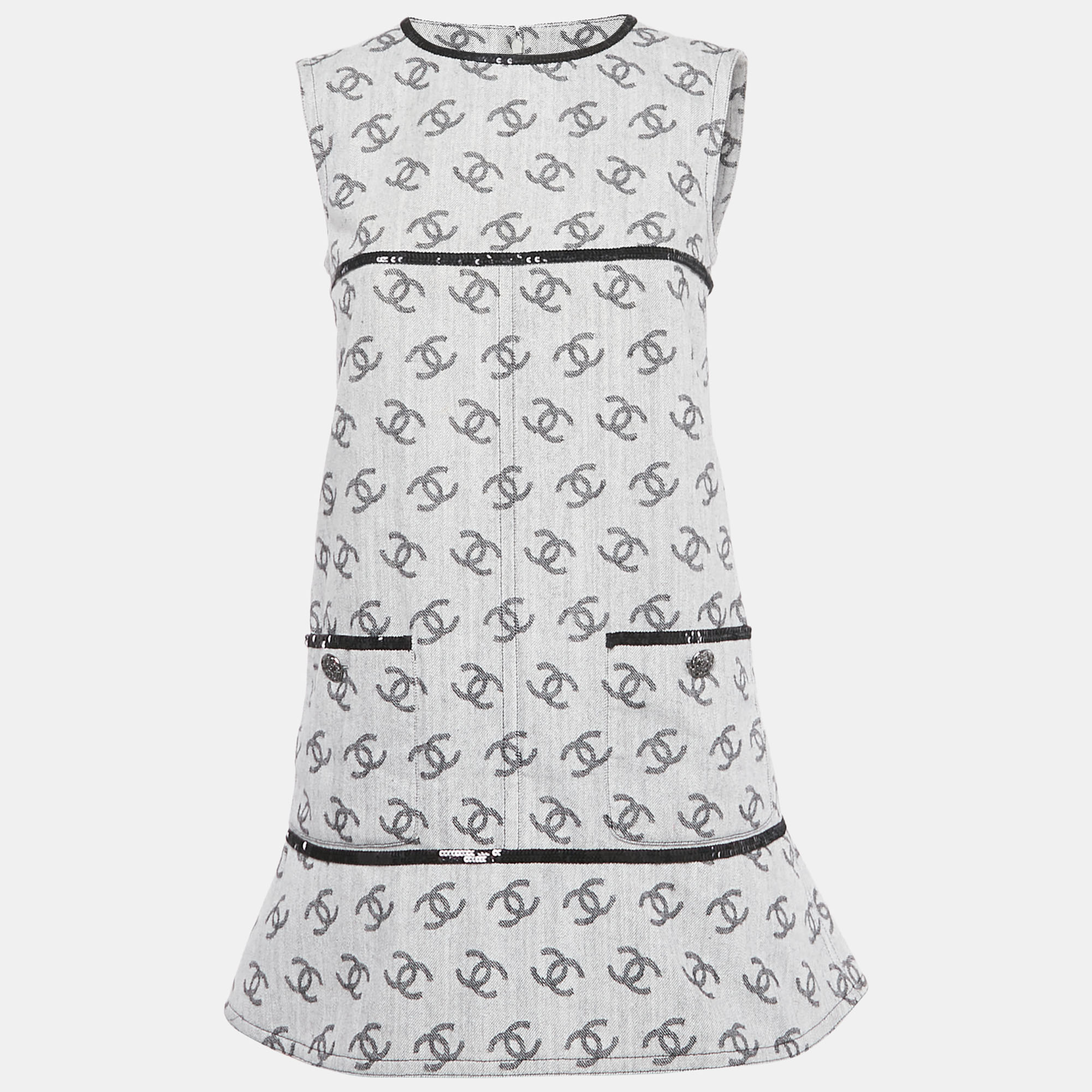 

Chanel Grey Monogram Denim Sequin Embellished Shift Dress M