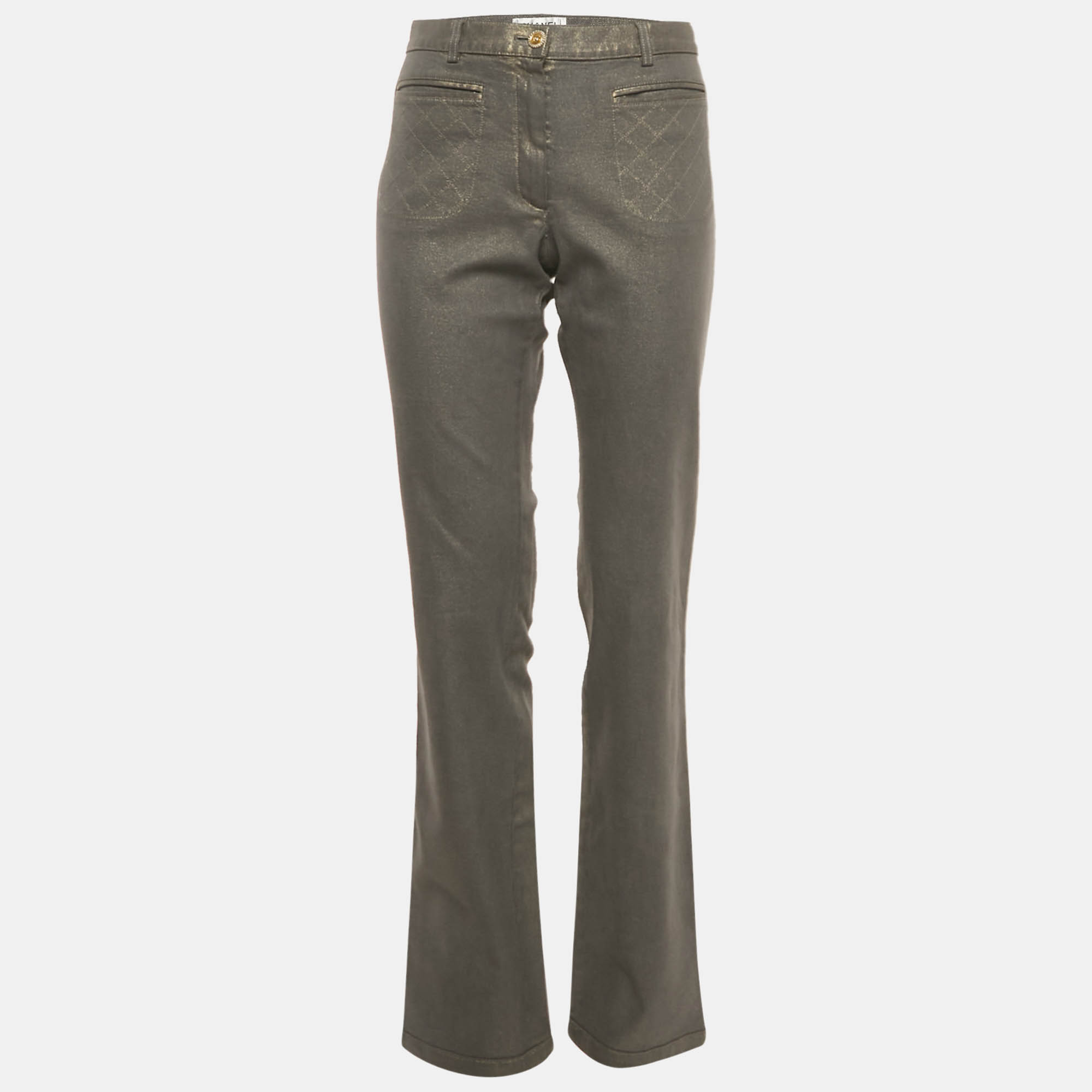

Chanel Grey Pearl Effect Denim Jeans M Waist 32"