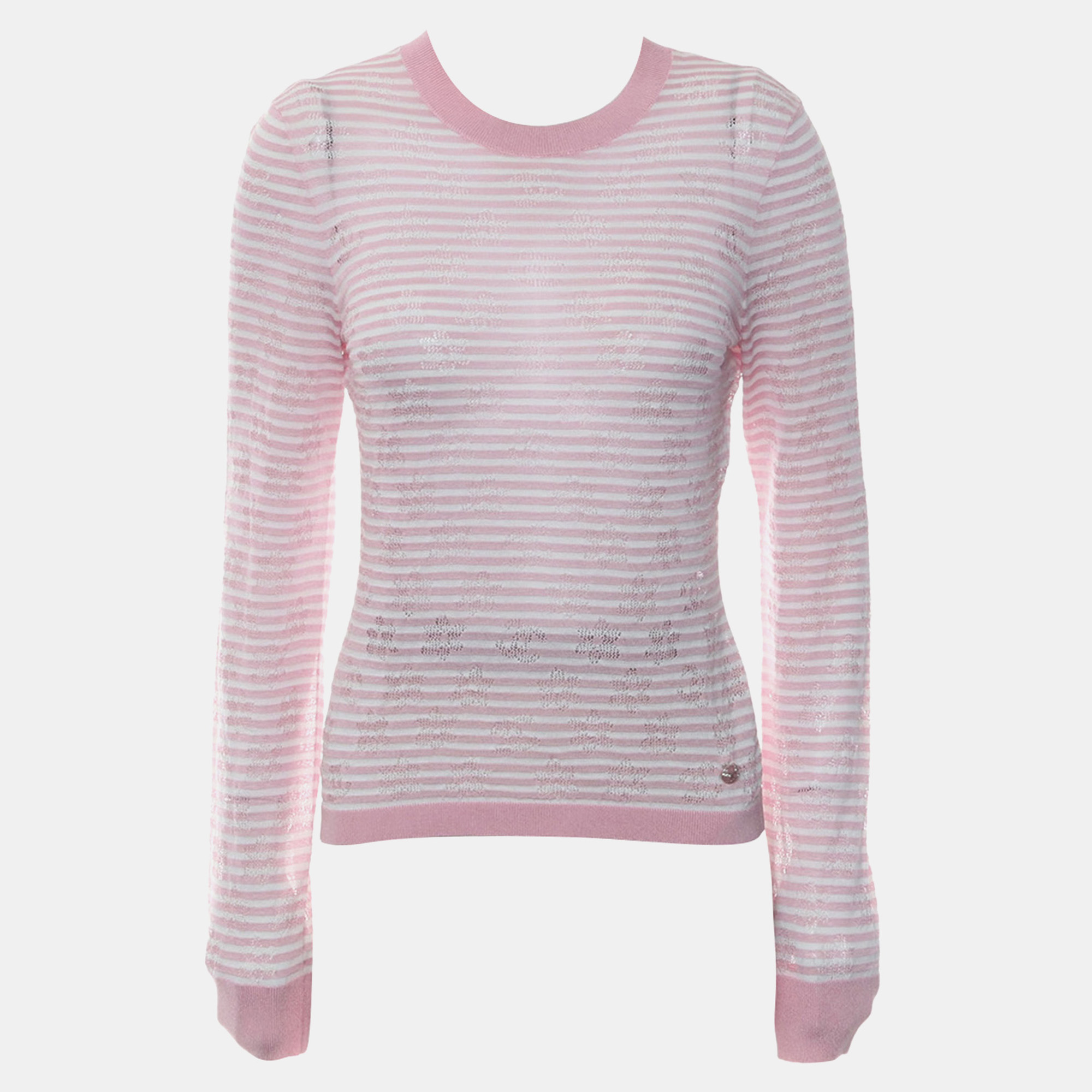 

Chanel Stripes Lightweight Sweater, Pink