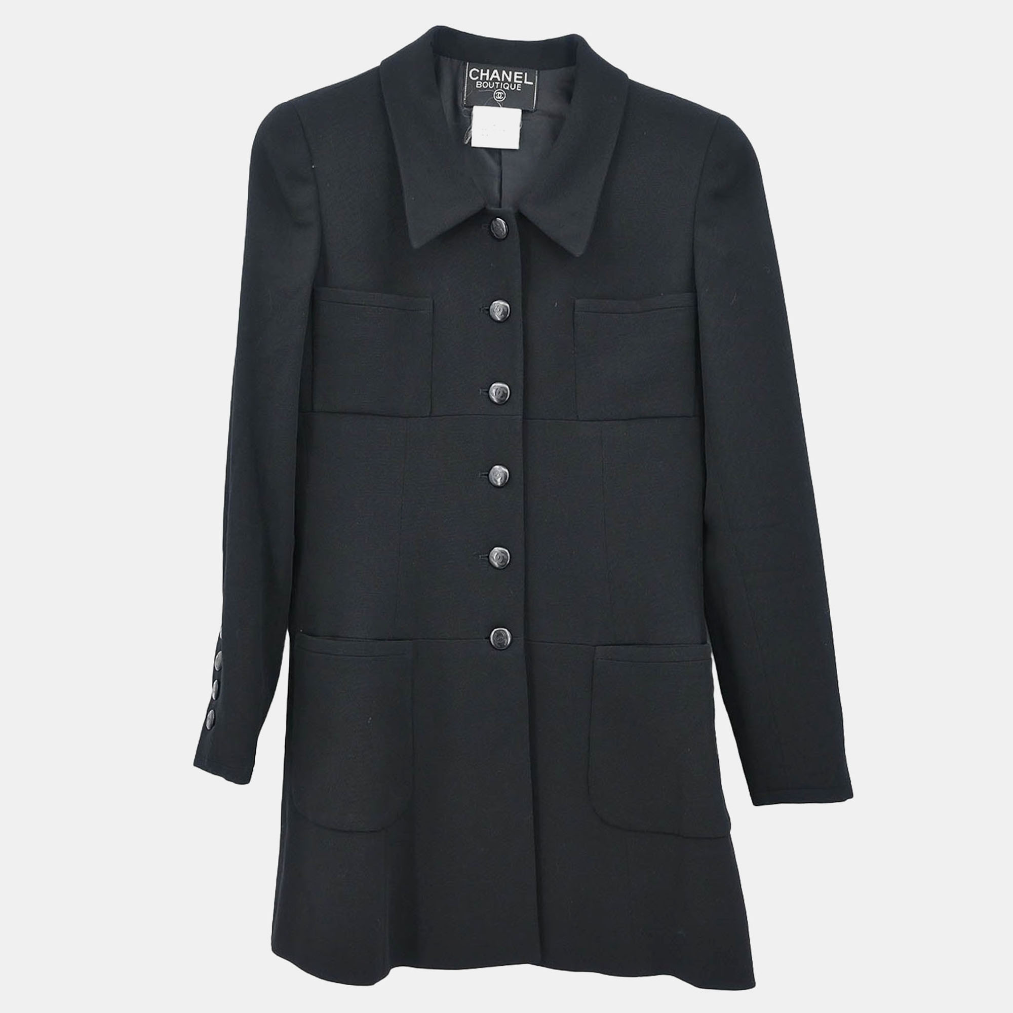 

Chanel Single Breasted Jacket Black Fabric Jacket Size