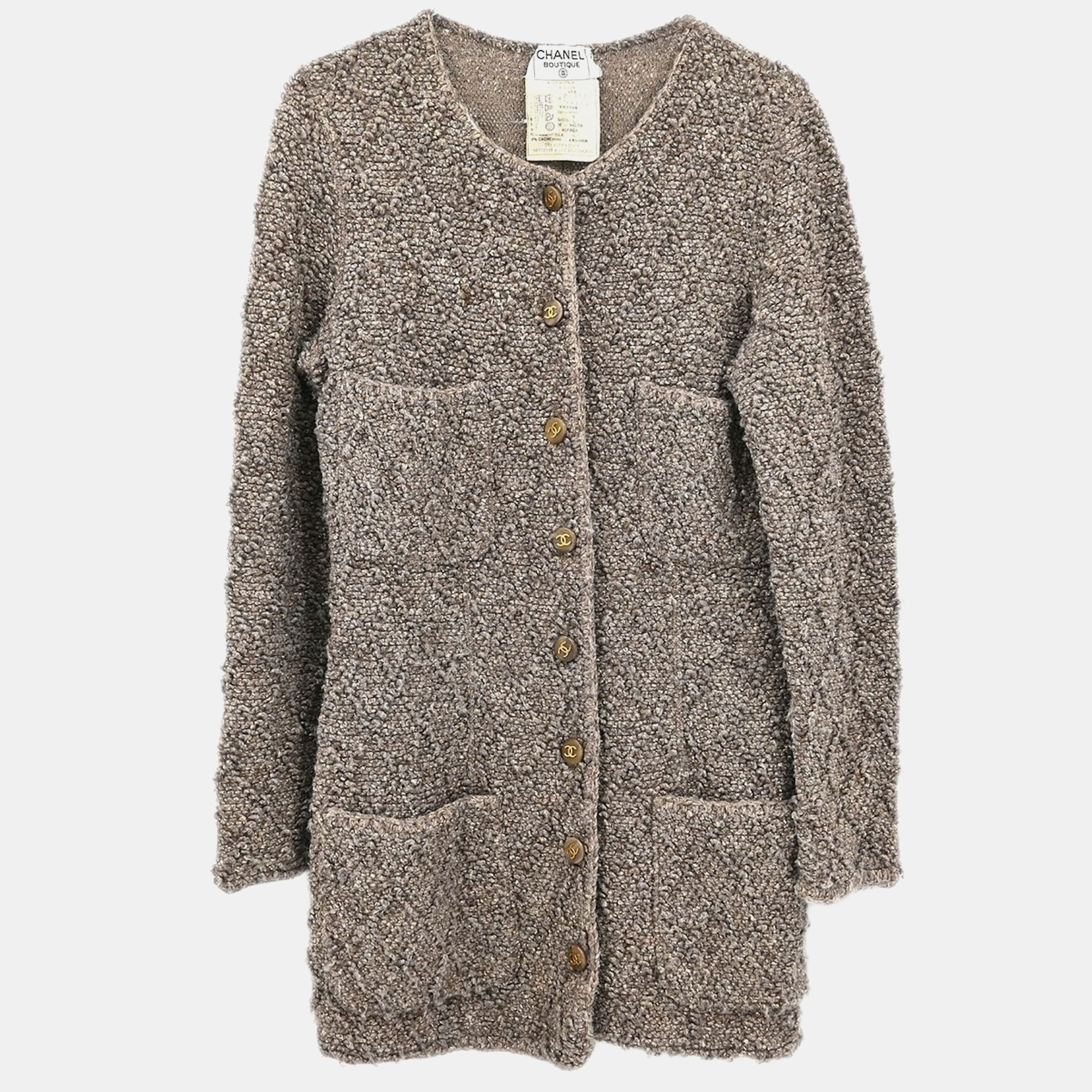

Chanel Collarless Brown Wool Jacket Women Size