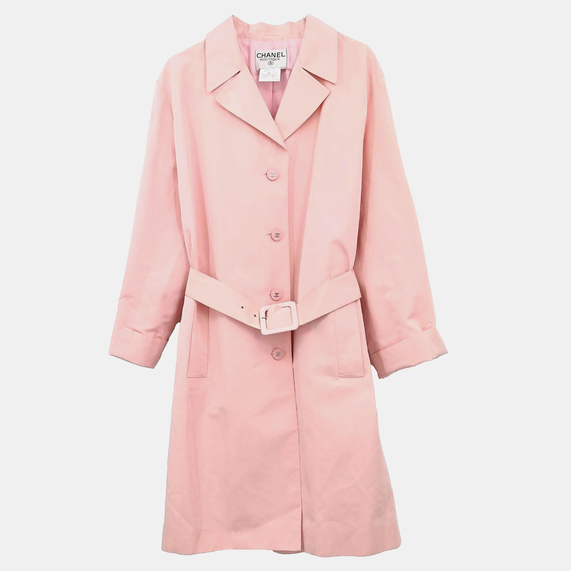 

Chanel Single Breasted Coat Pink Fabric Coat Size
