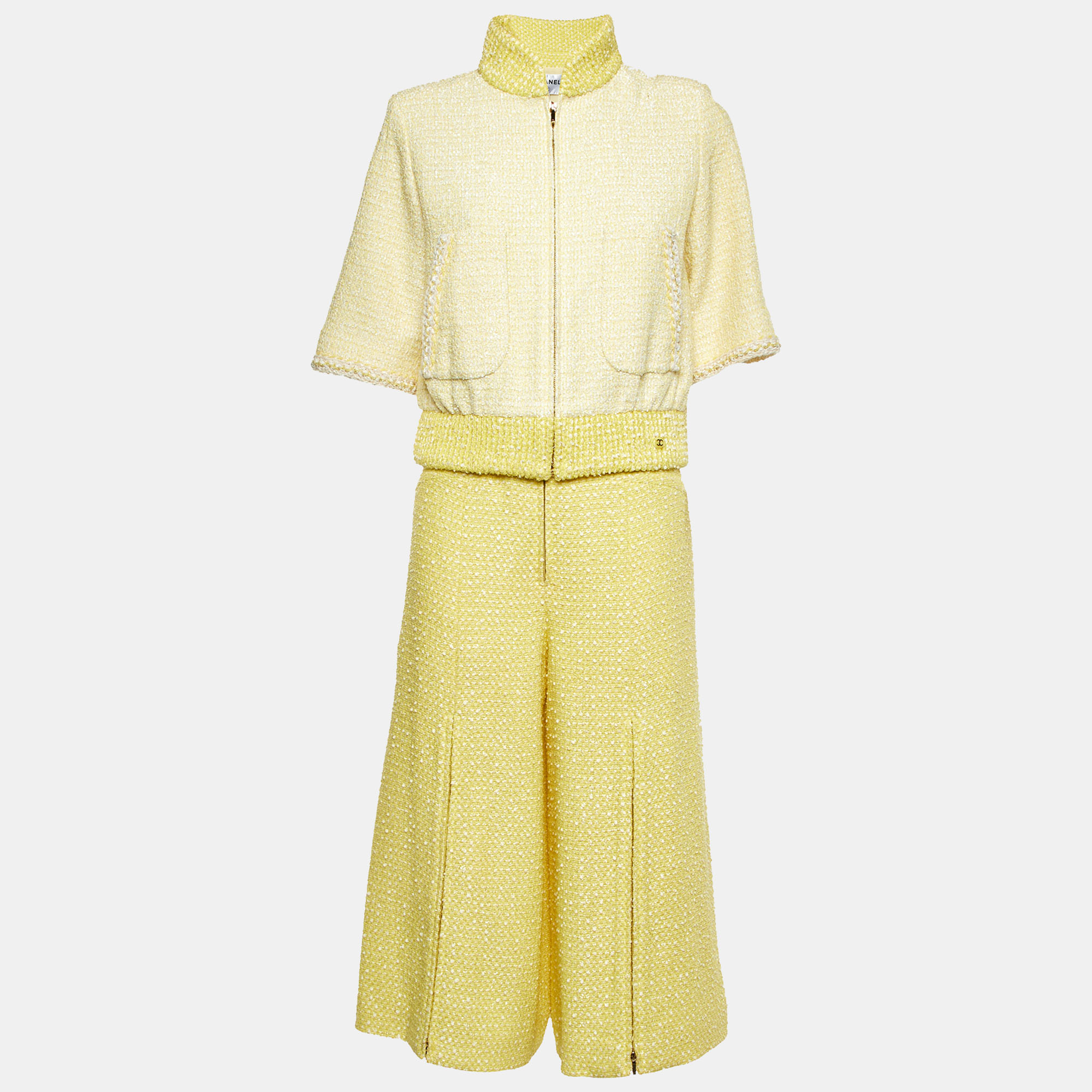 

Chanel Yellow Tweed Wide Leg Trousers and Jacket Set S