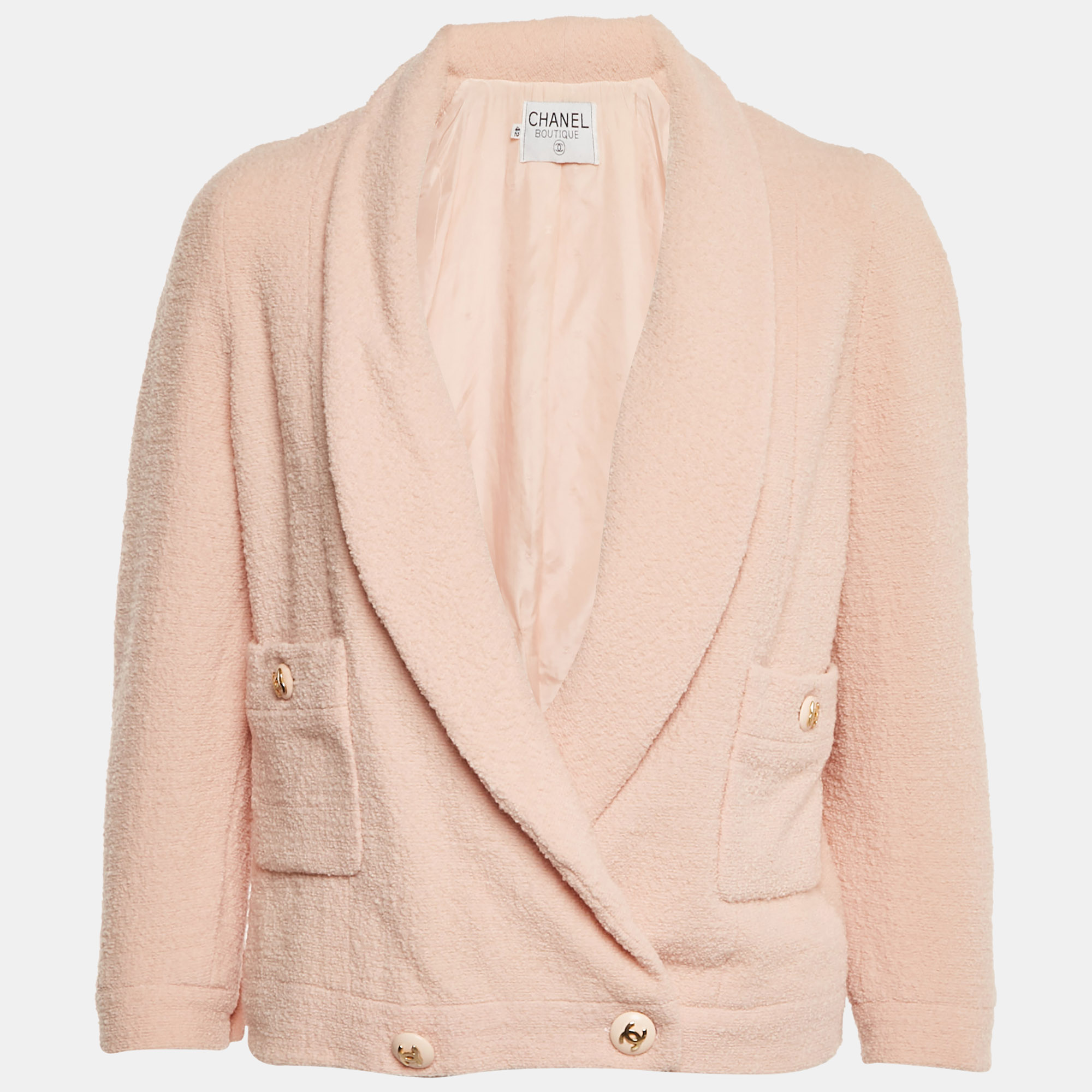 Chanel Pink Tweed Shawl Collar Jacket L