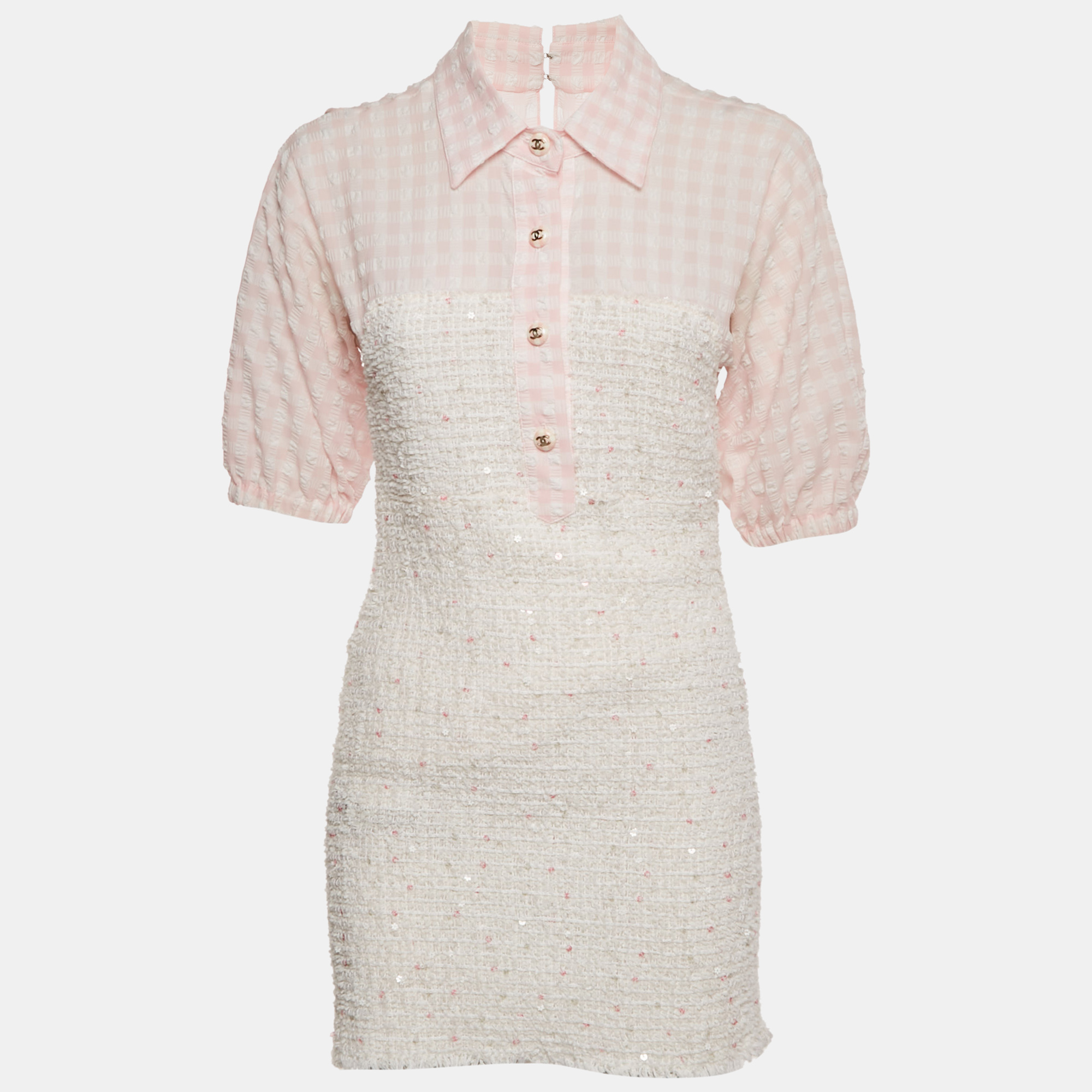 

Chanel Pink Seeksucker and Tweed Mini Dress M