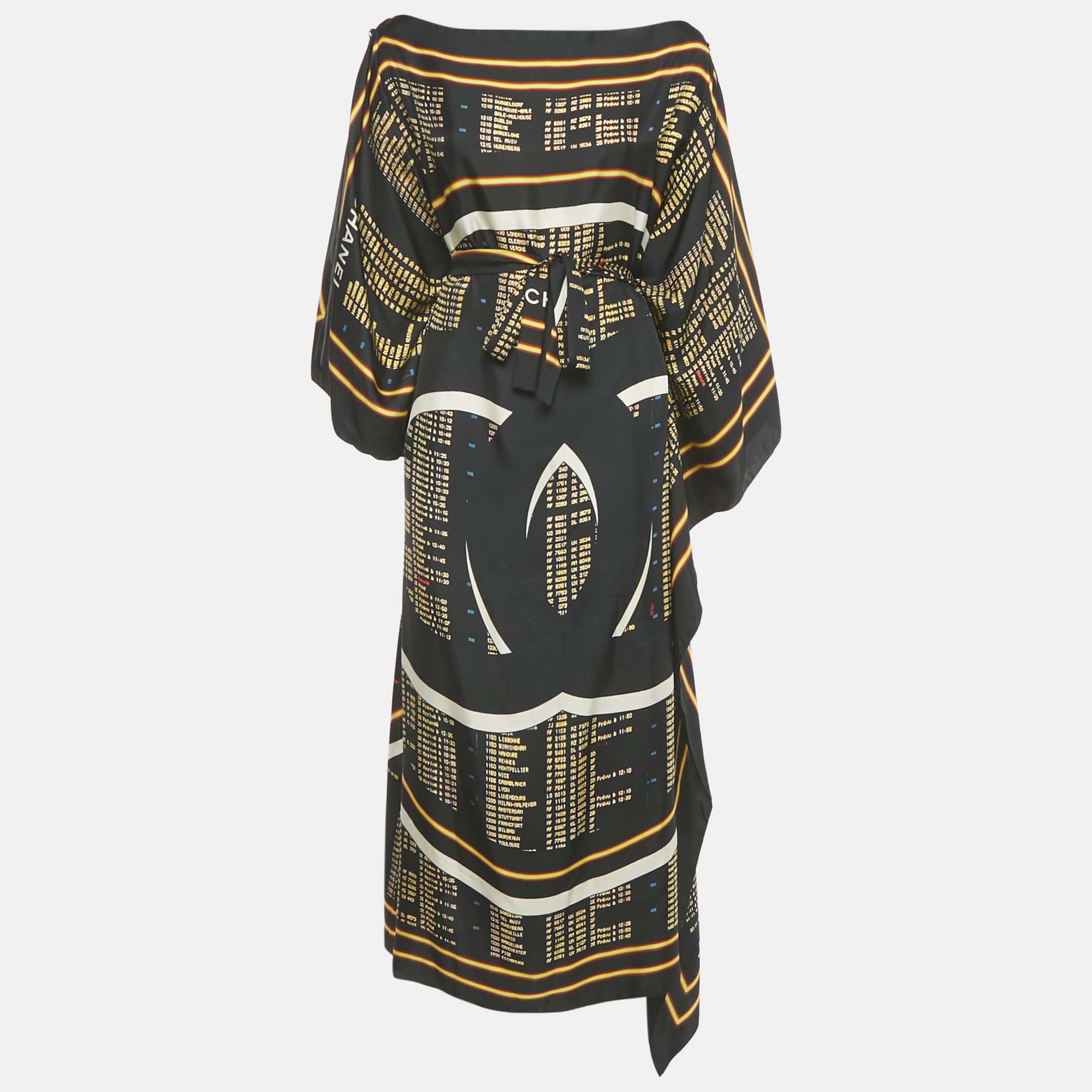 

Chanel Black Printed Silk Asymmetric Kaftan Dress