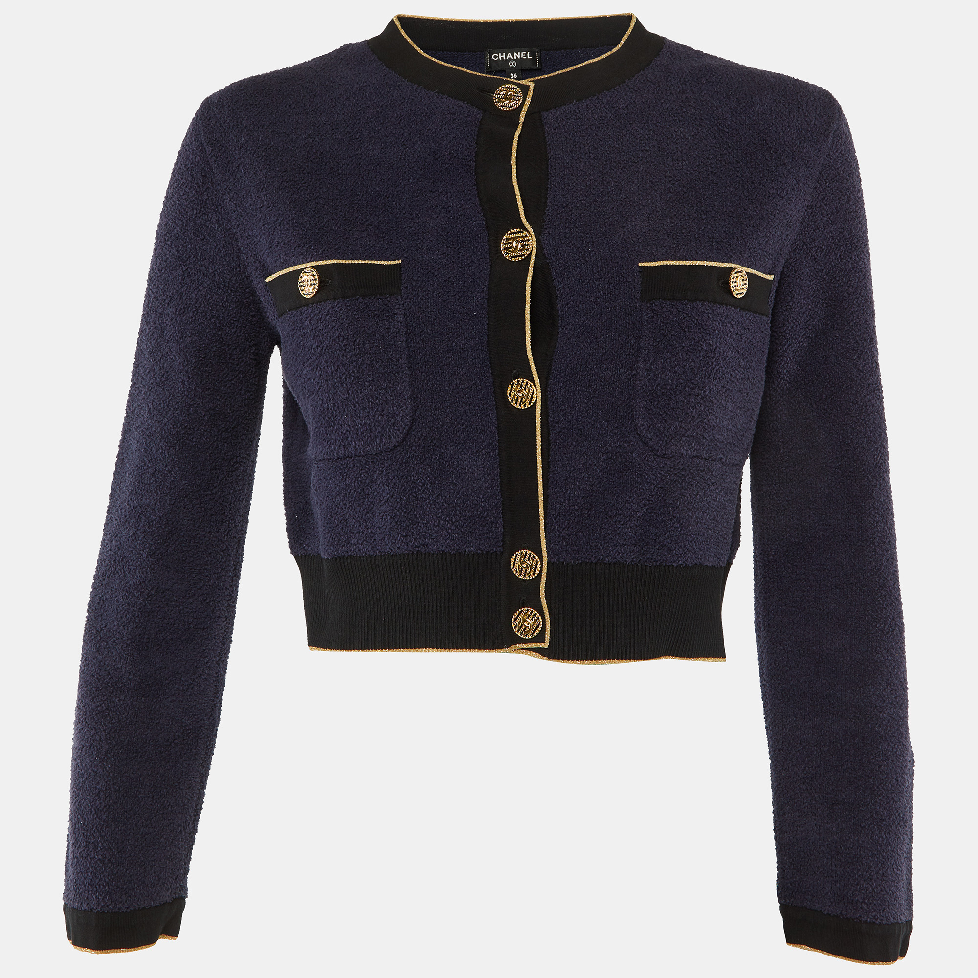 

Chanel Navy Blue Cotton Fleece Cropped Cardigan S
