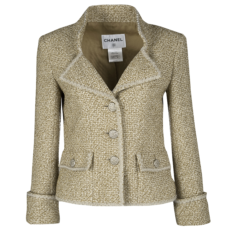 Chanel Beige Lurex Knit Textured Blazer S