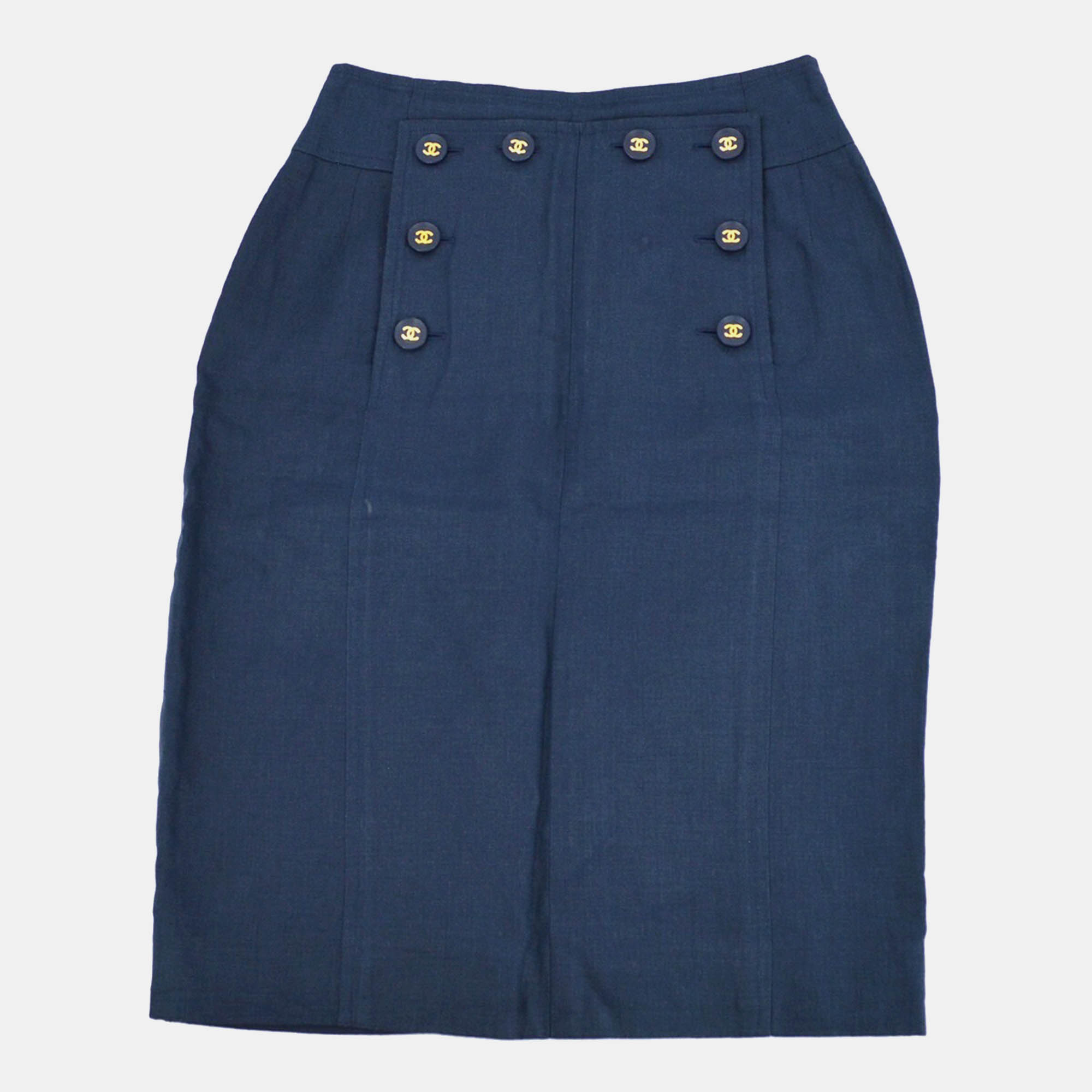 

Chanel Navy Linen Skirt Size 36, Blue