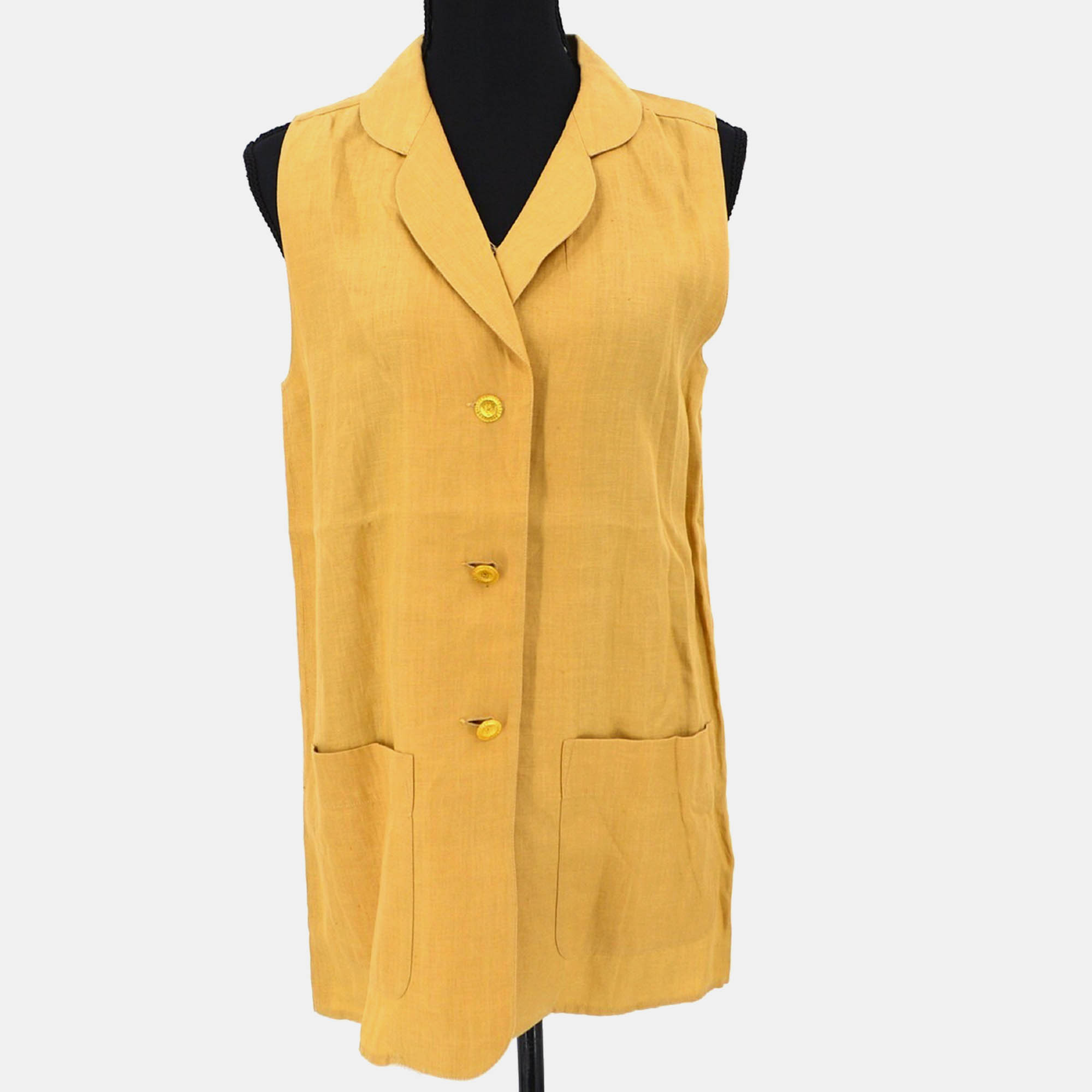 

Chanel Beige Sleeveless Vest Jacket Linen