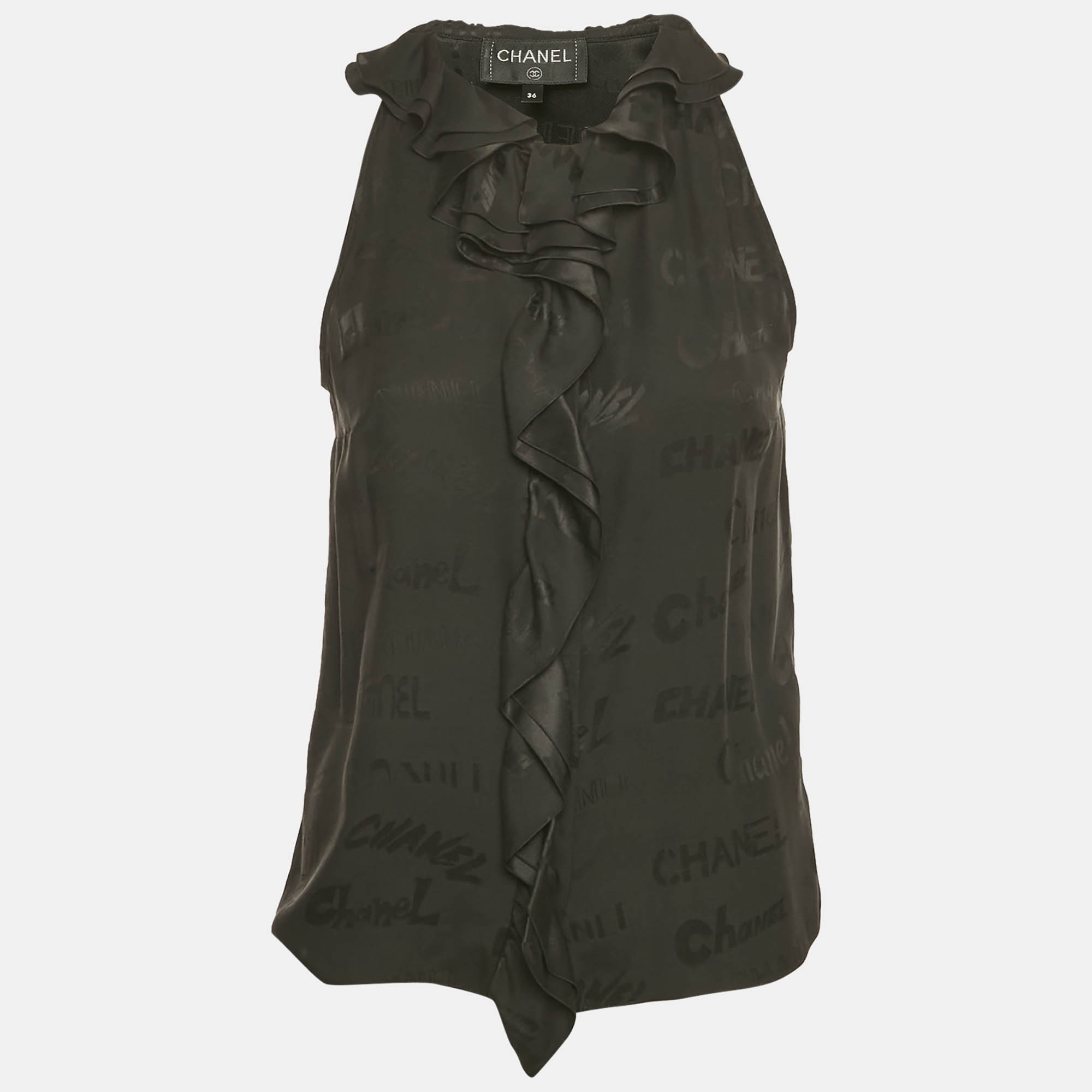 

Chanel Black Silk Ruffled Sleeveless Top S