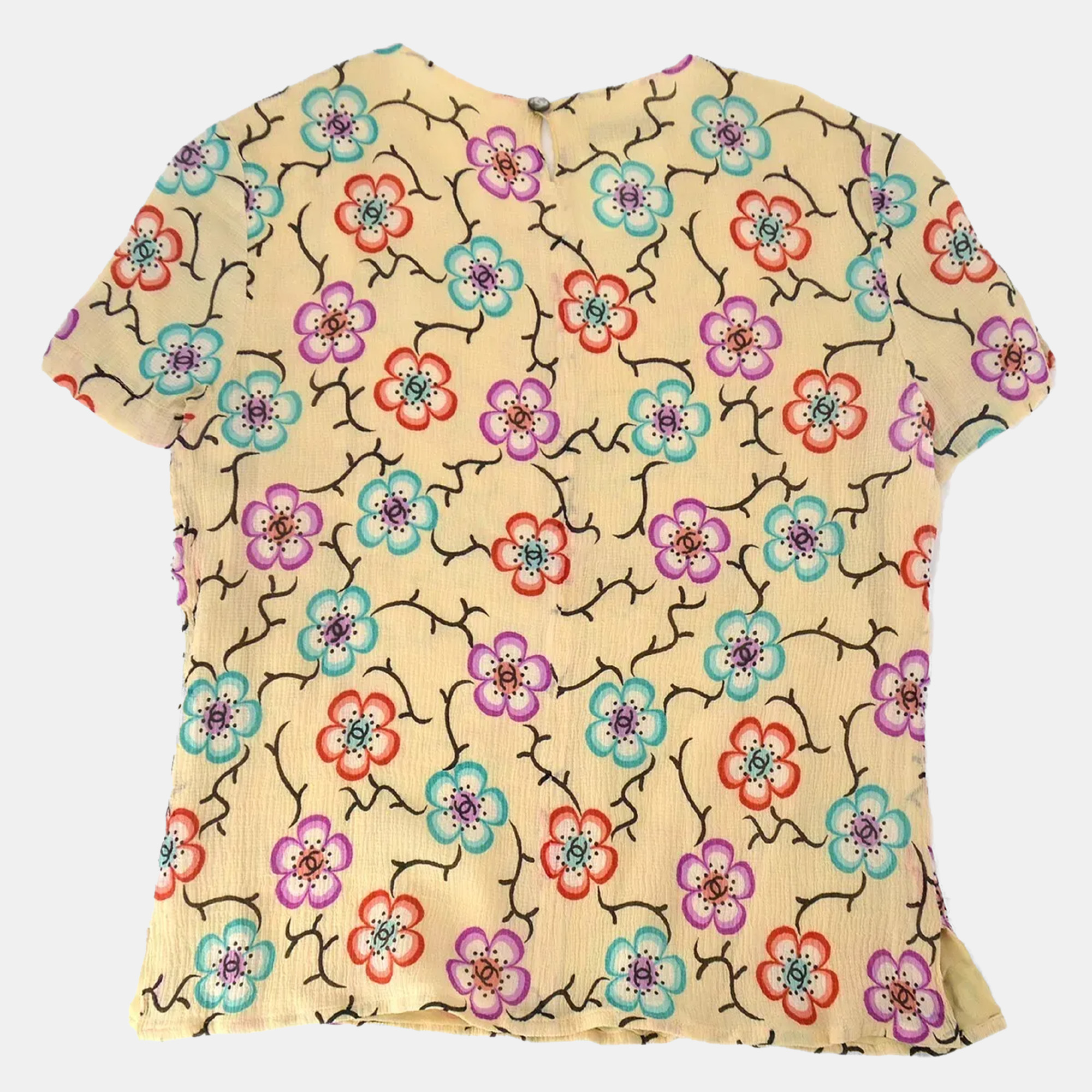 

Chanel Flower Pattern Beige Silk Short Sleeve Shirt Size, Multicolor