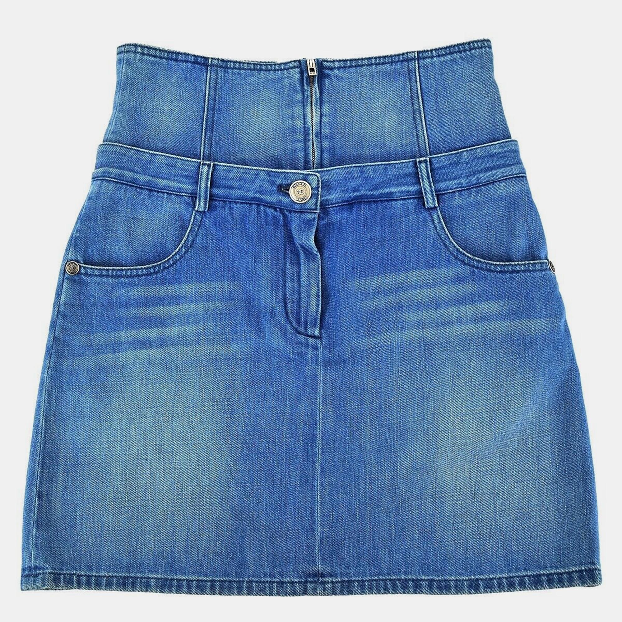 

Chanel Blue Denim Skirt Size