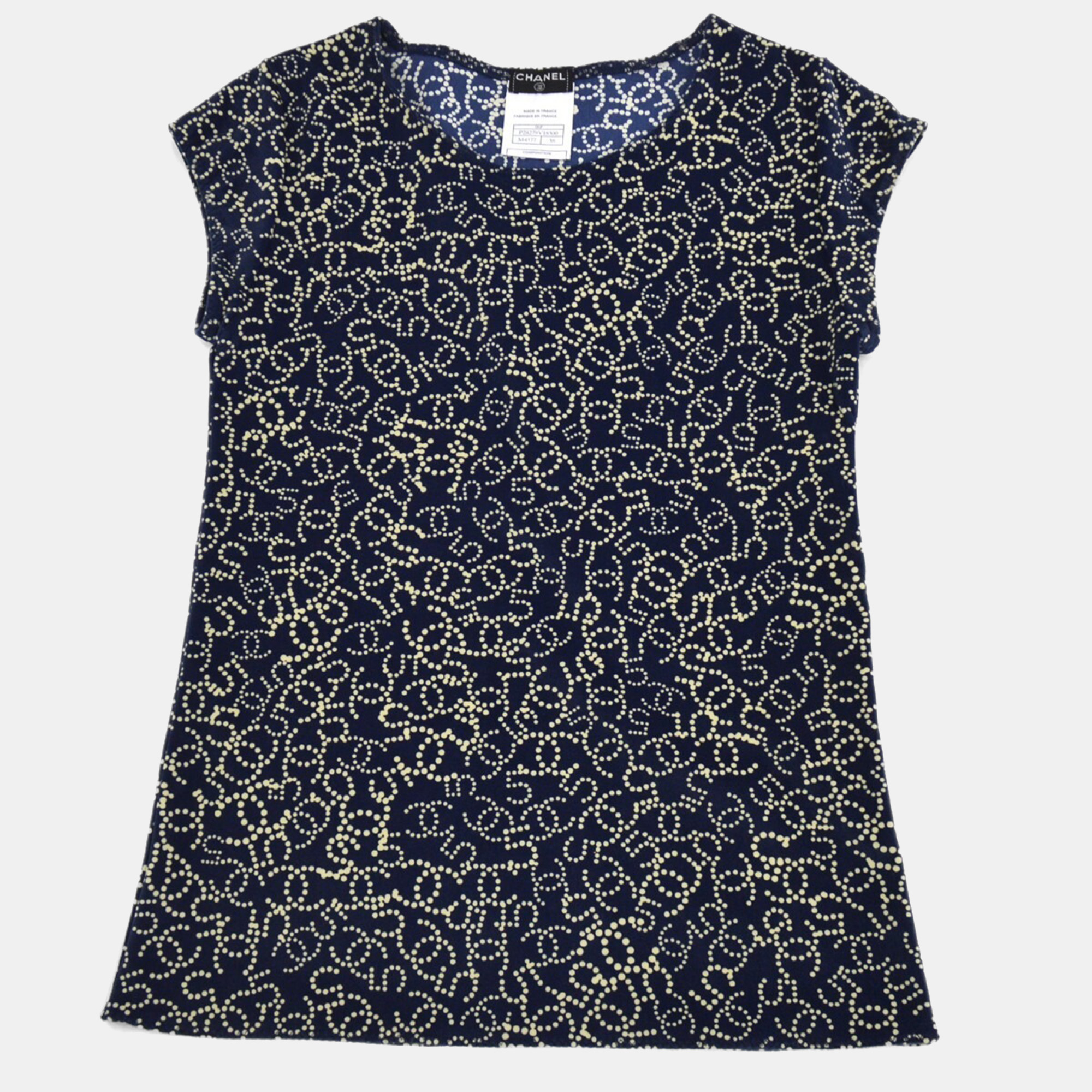 

Chanel Beige/Navy Blue Round Neck Short Sleeve Top