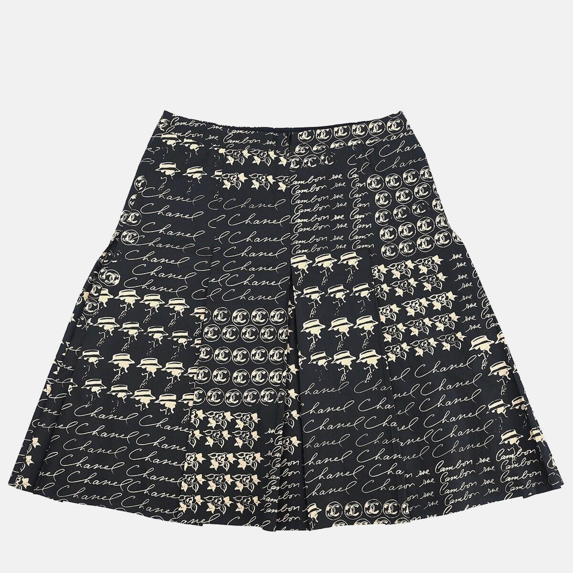 

Chanel Black/Beige Silk Skirt Size