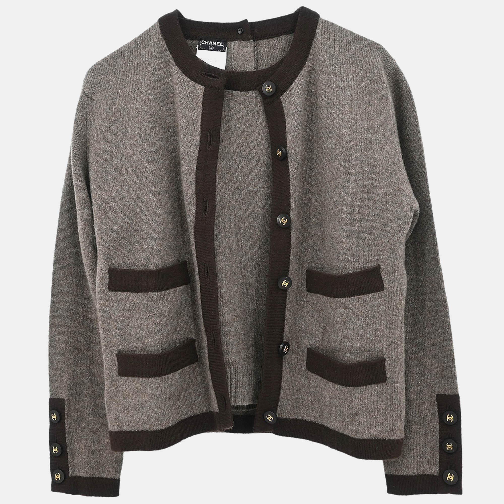 

Chanel Ensemble Cardigan Brown Knit Top Size