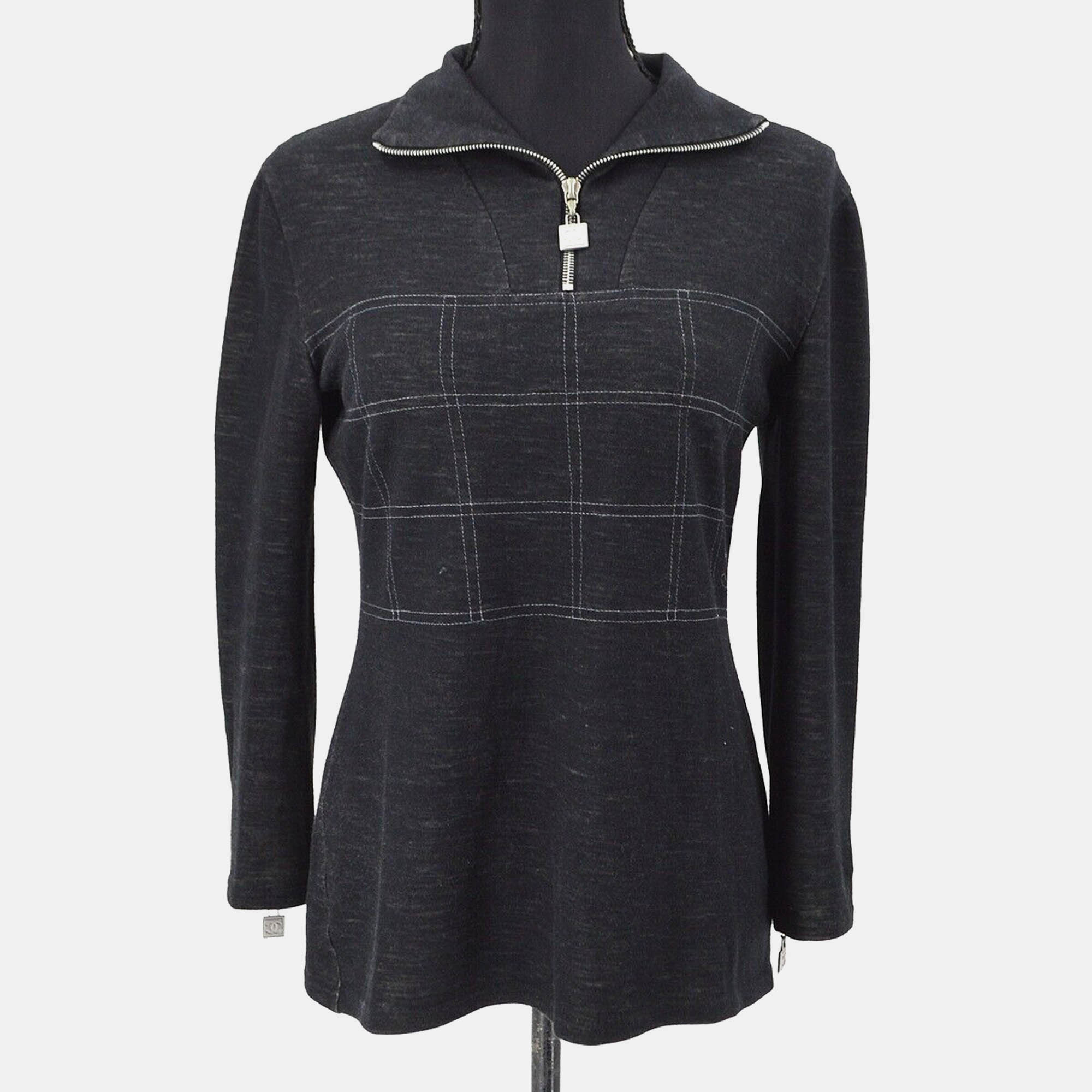 Pre-owned Chanel Sport Line Long Sleeve Top Gray 03a #38