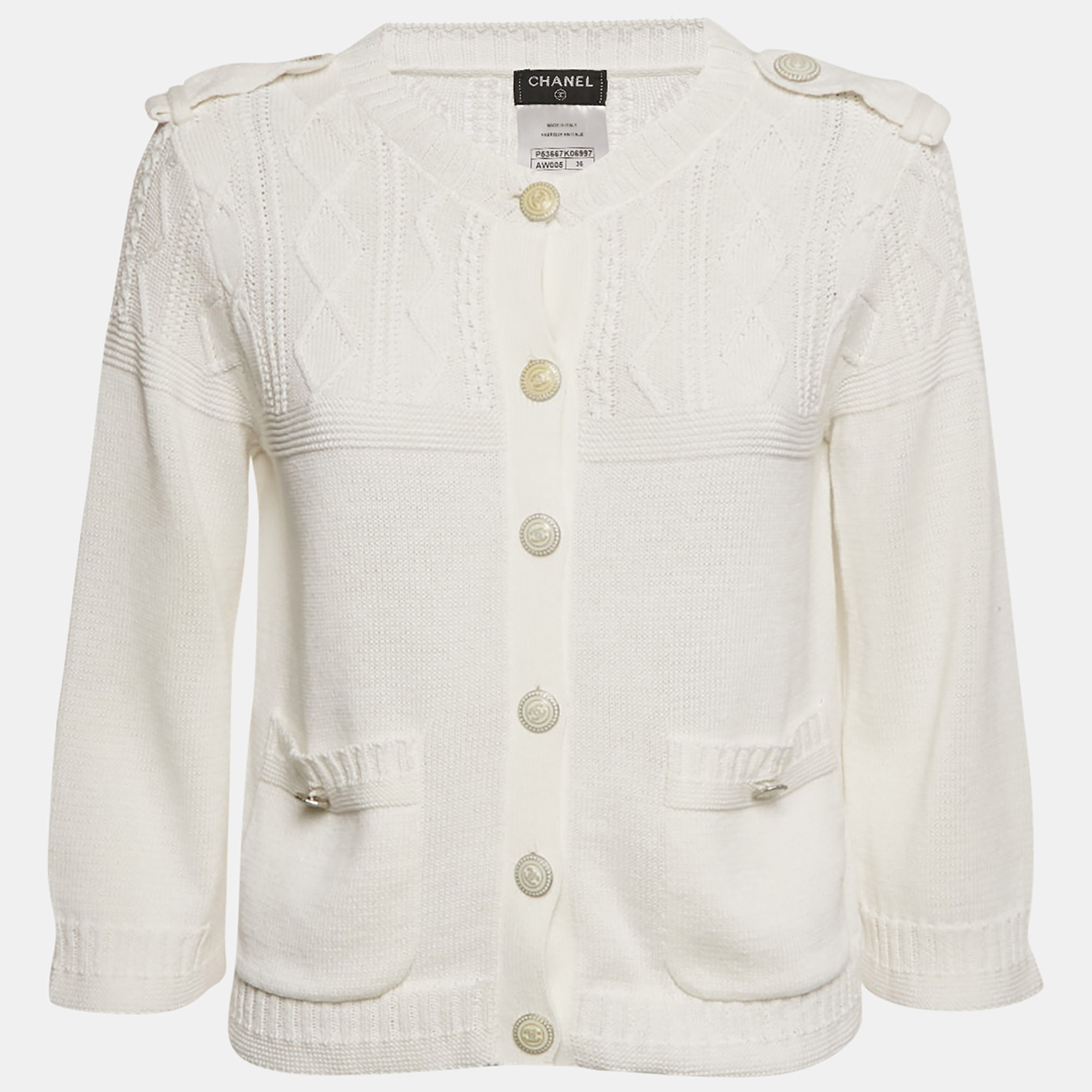 

Chanel White Patterned Knit Button Front Cardigan S