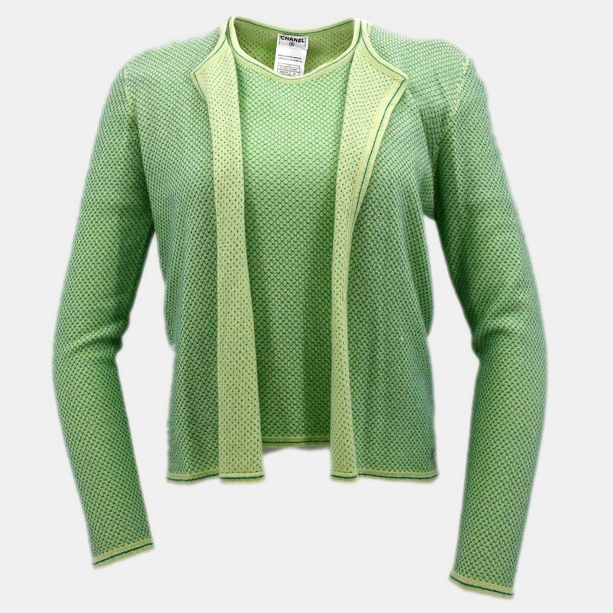 Pre-owned Chanel Ensemble Cardigan Short Sleeve Top Green #42