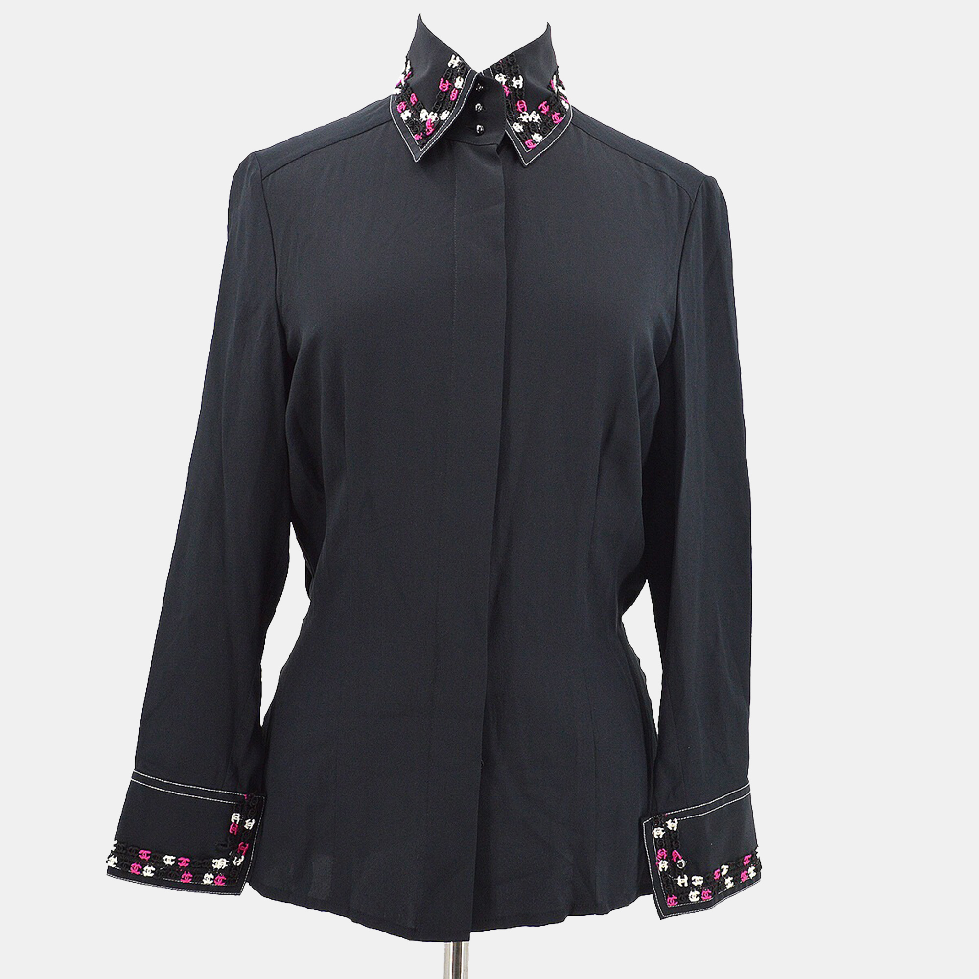 

Chanel Race Front Opening Long Sleeve Top Shirt Black