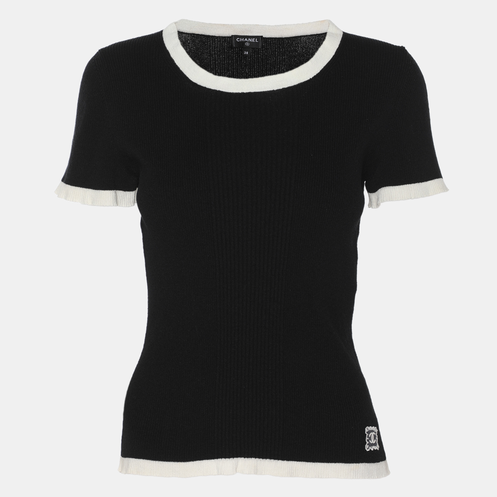 Chanel Black/White Rib Knit Tops M