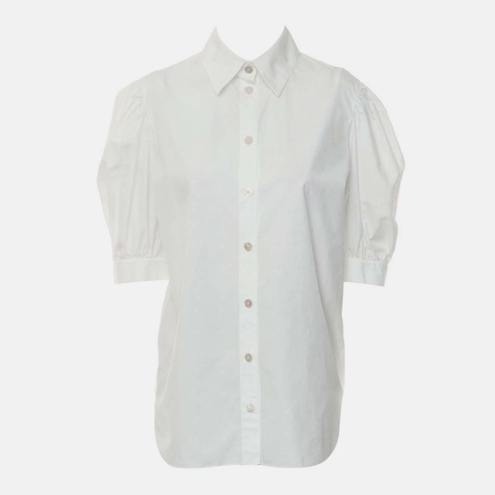 Pre-owned Chanel Logo Button Up White Cotton Shirt Size S