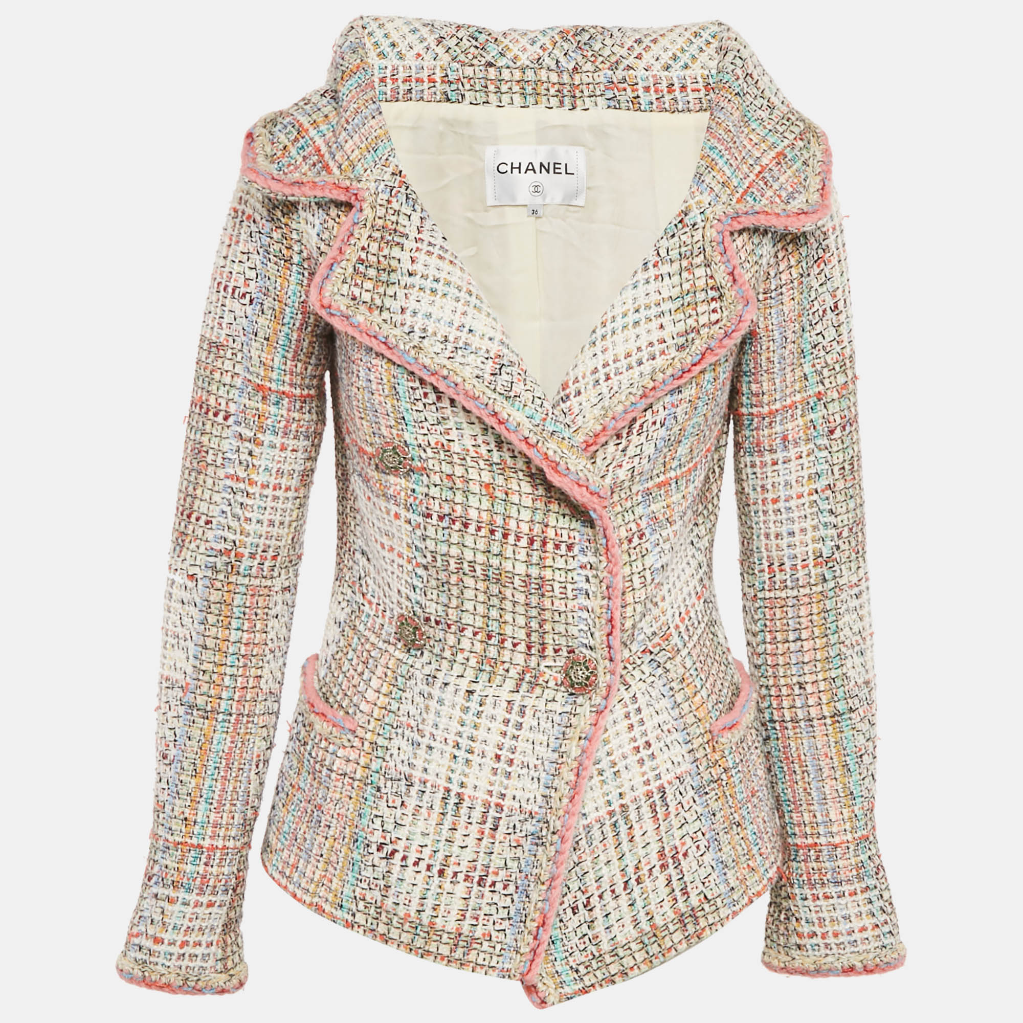

Chanel Multicolor Tweed Double Breasted Cuba Blazer S