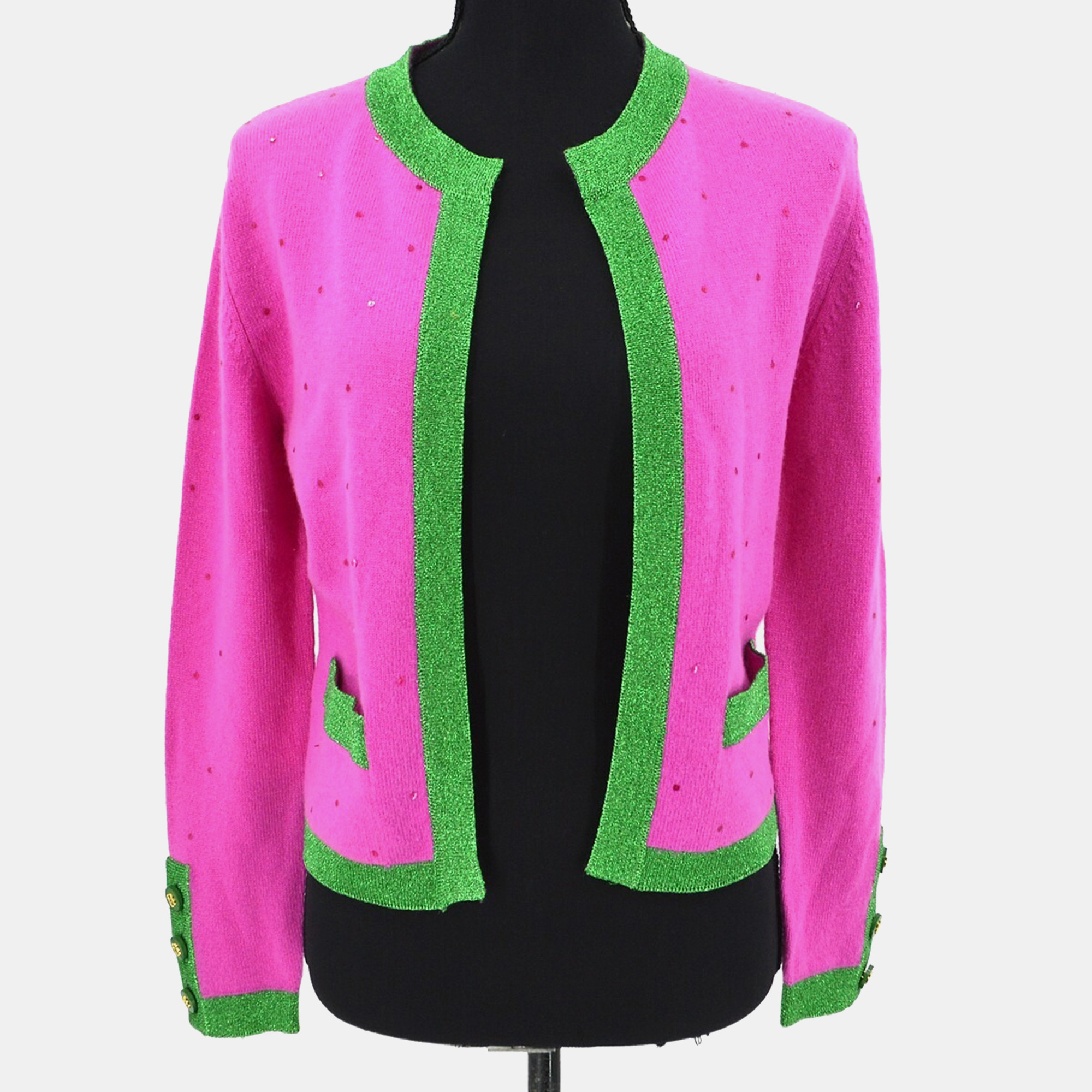 

Chanel Pink/Green Cashmere Cardigan Women Size 40