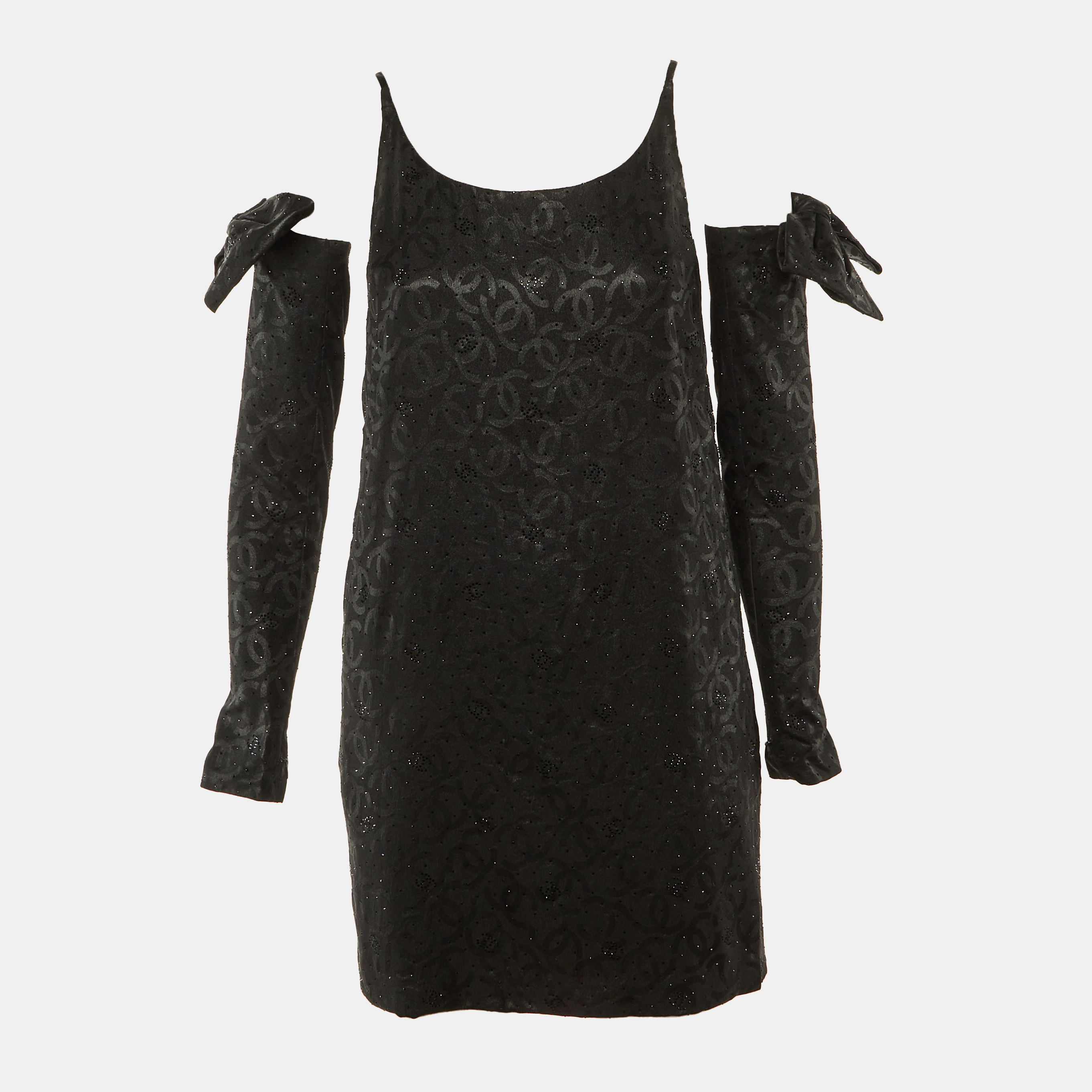 

Chanel Black Silk CC Embellished Glove Detail Mini Dress M