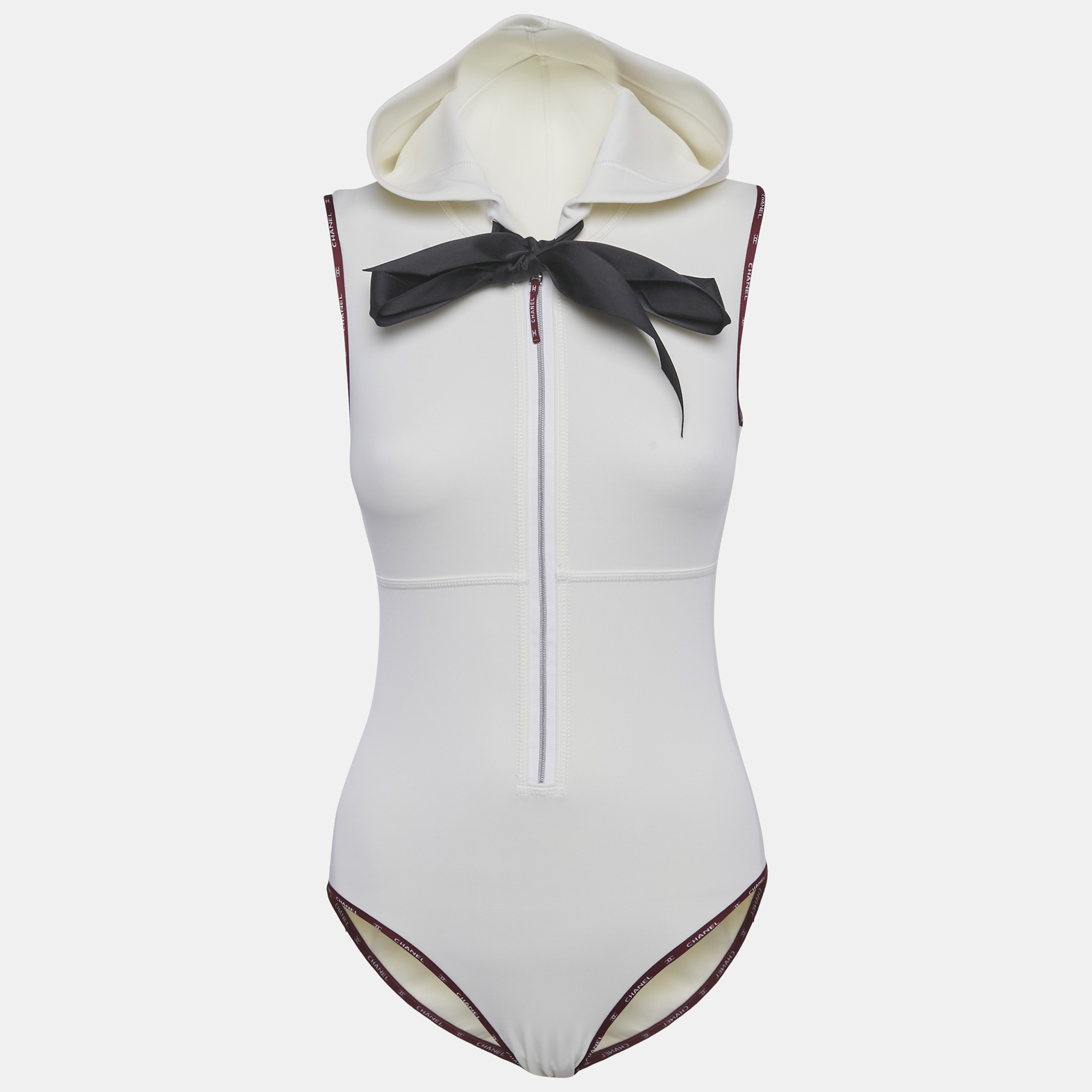 

Chanel Cream Jersey Hooded One Piece Swimsuit S