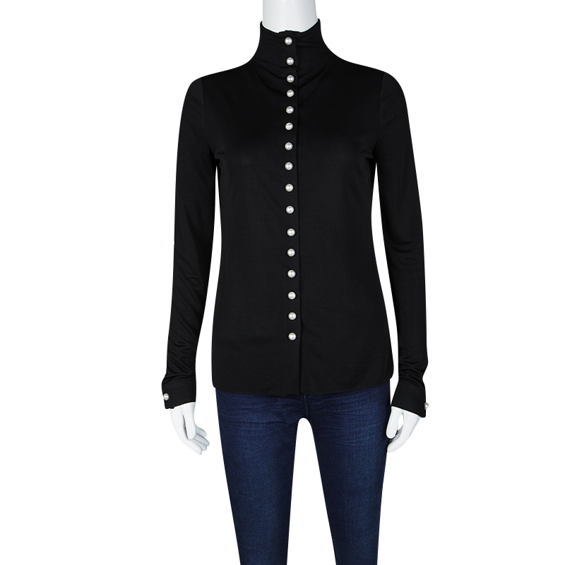 

Chanel Pearl Embellished Button Detail Long Sleeve Blouse, Black