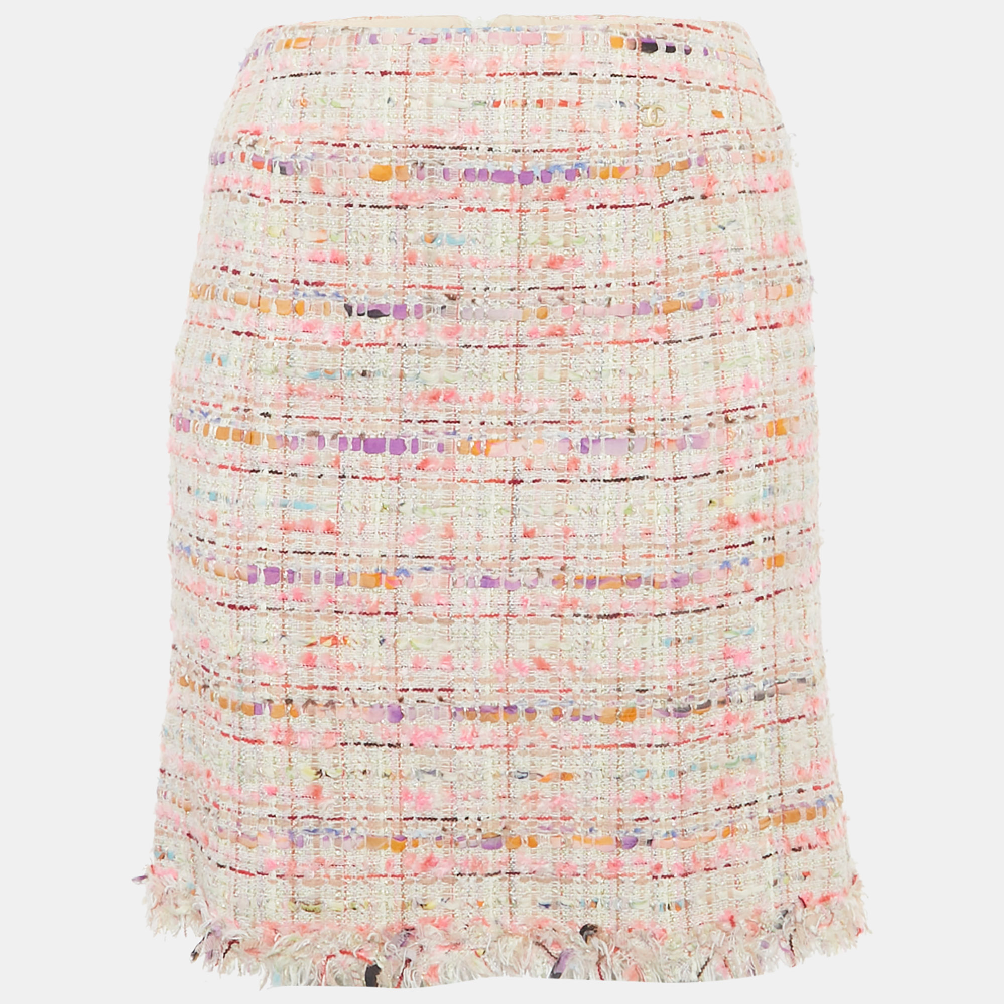 

Chanel Pink/Multicolor Tweed Raw Edge Detail Mini Skirt M