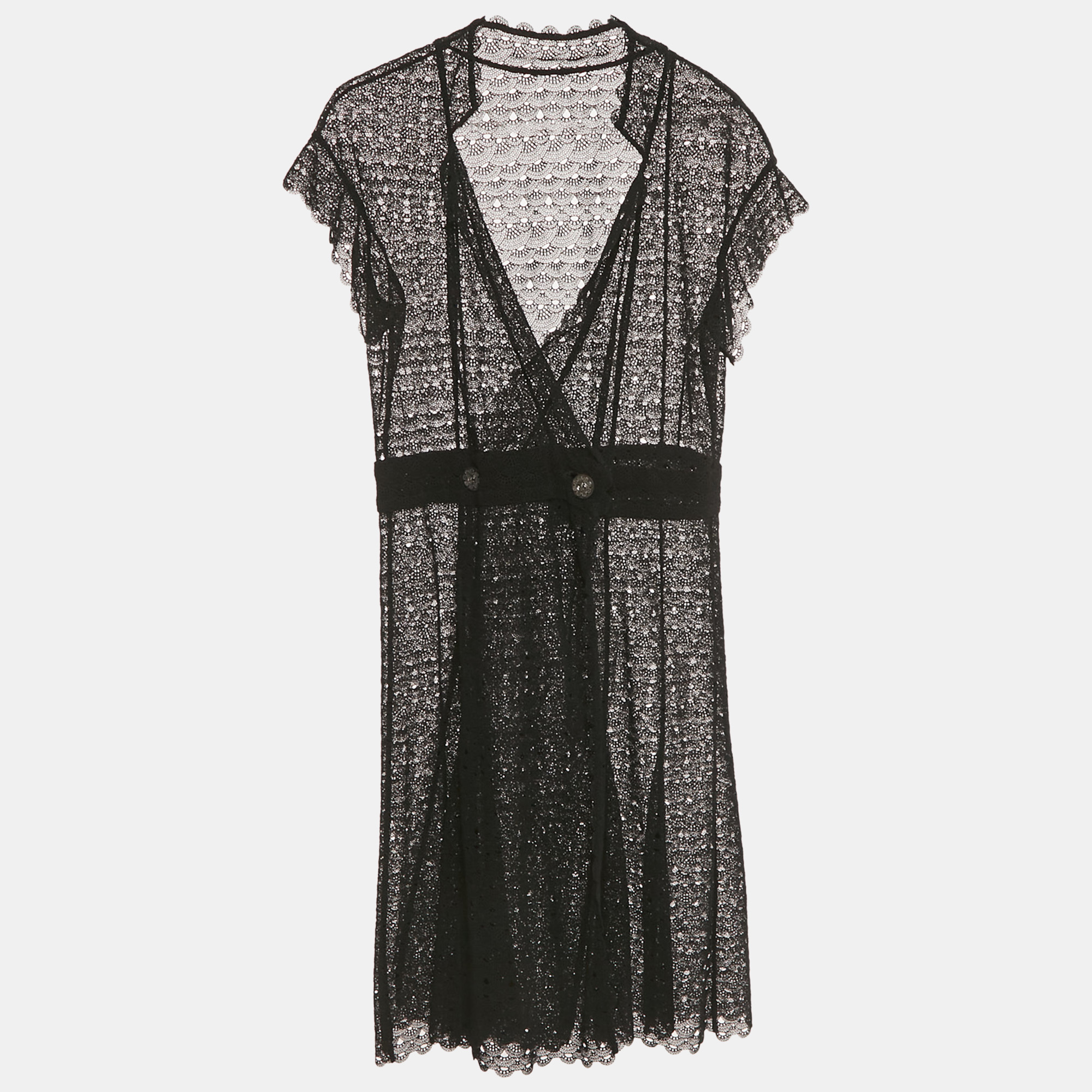 

Chanel Black Crochet Double Breasted Short Dress M