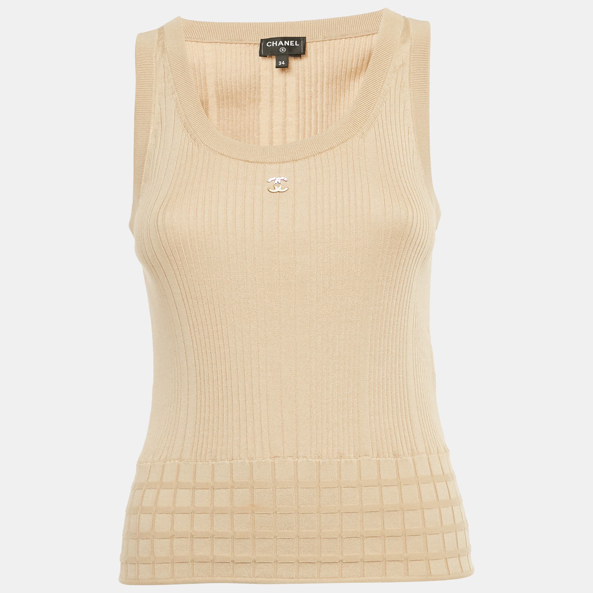 

Chanel Beige Cotton Knit Sleeveless Top S