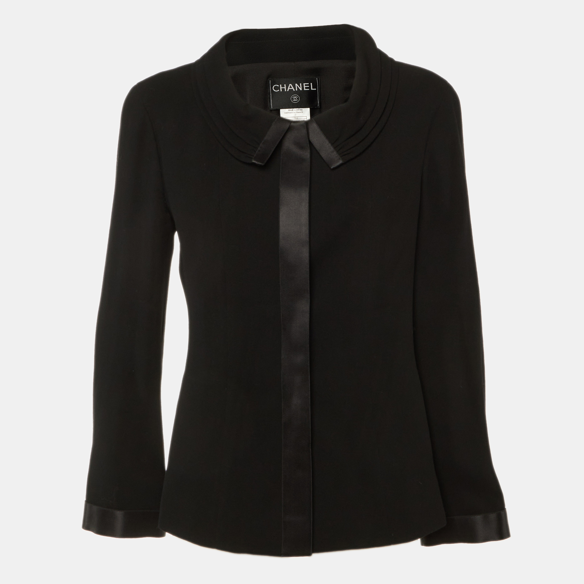 

Chanel Black Wool Button Front Jacket L