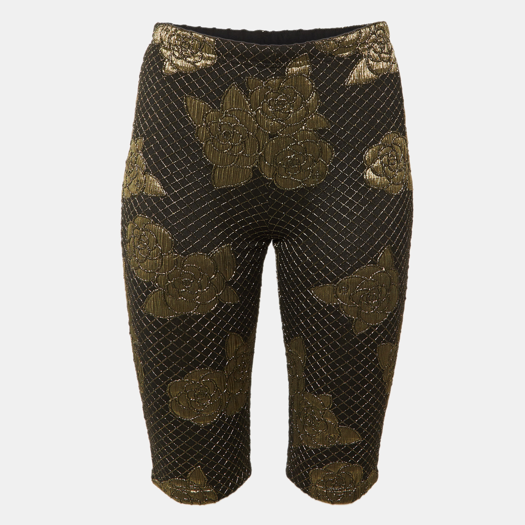

Chanel Black Lurex Camelia Pattern Stretch Jersey Shorts M