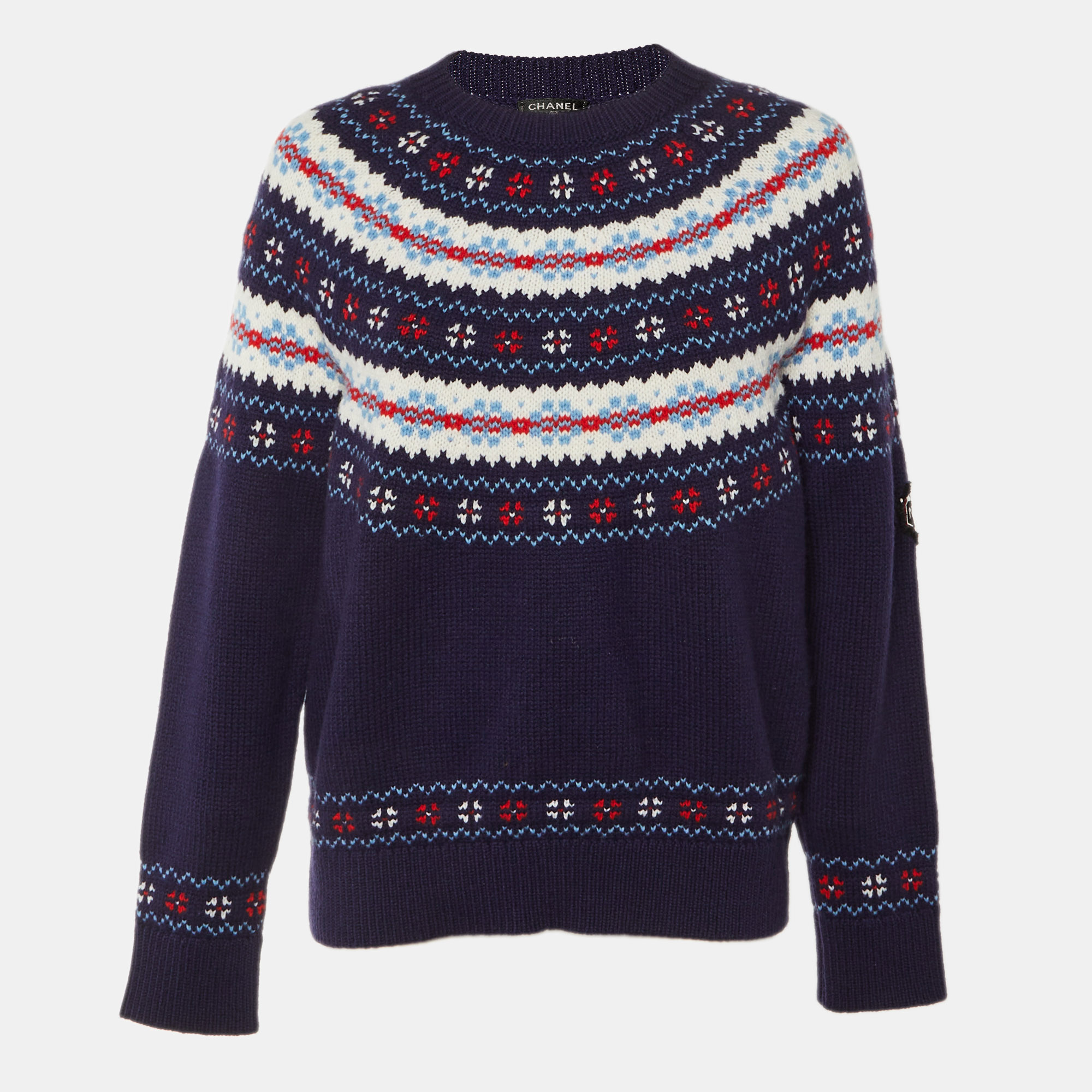 

Chanel Navy Blue Coco Neige Wool Crew Neck Jumper M