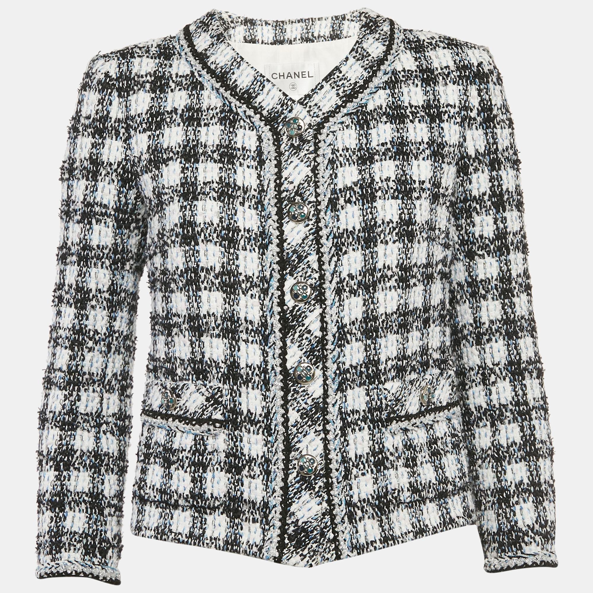 

Chanel Black/Blue Tweed Button Detail Jacket S