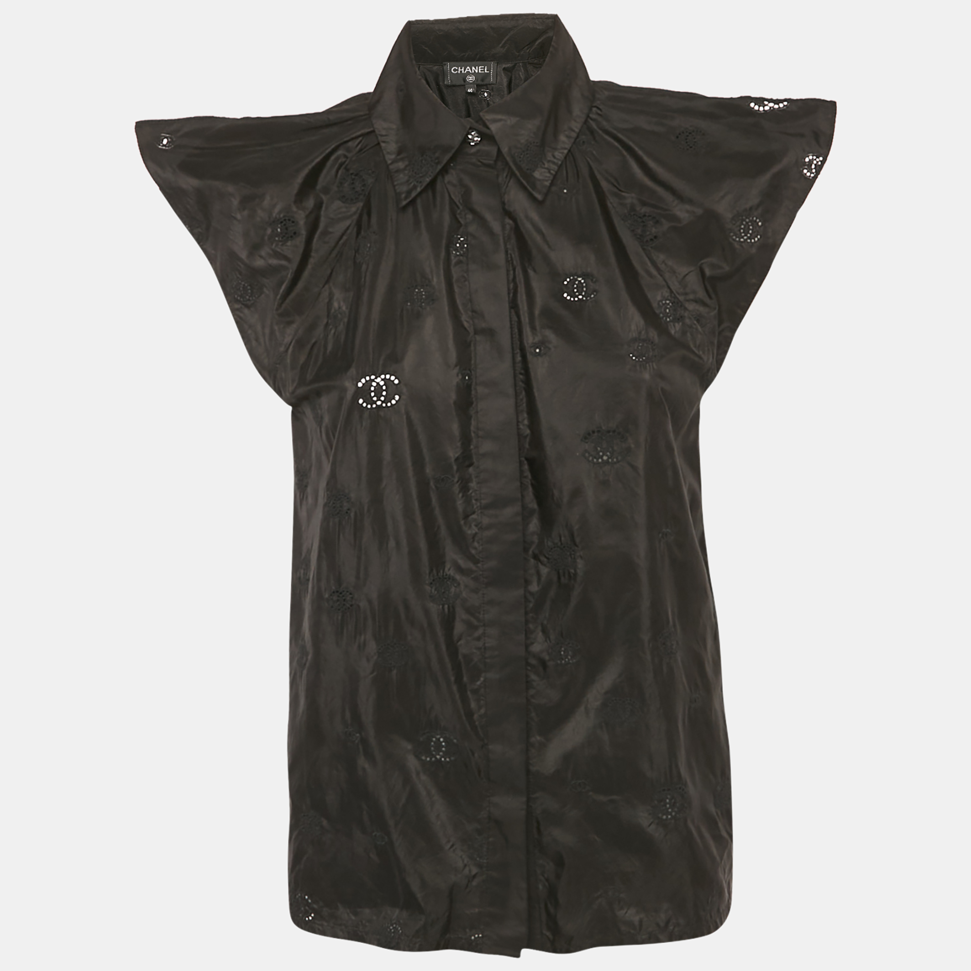 Chanel Black CC Embroidered Silk Sleeveless Shirt M